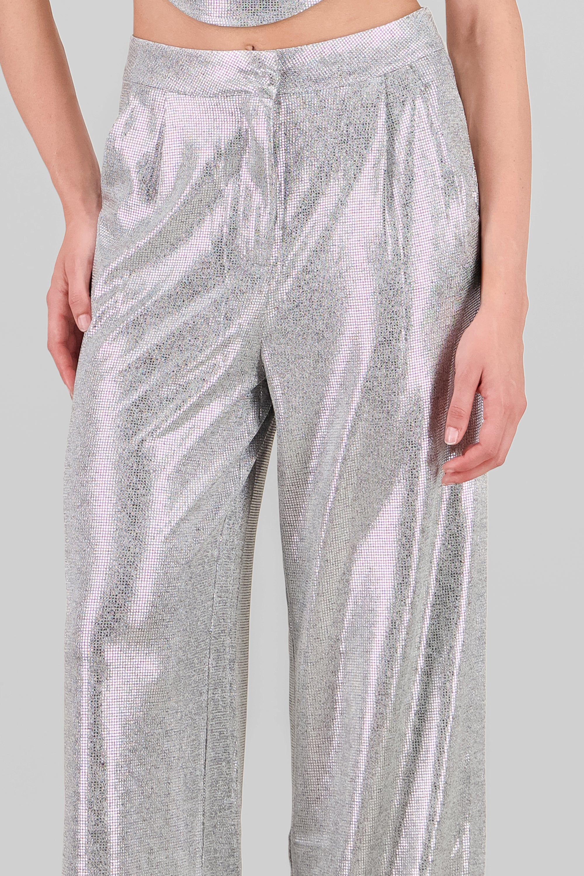 Glitter Flowy Wide Leg Pants SILVER