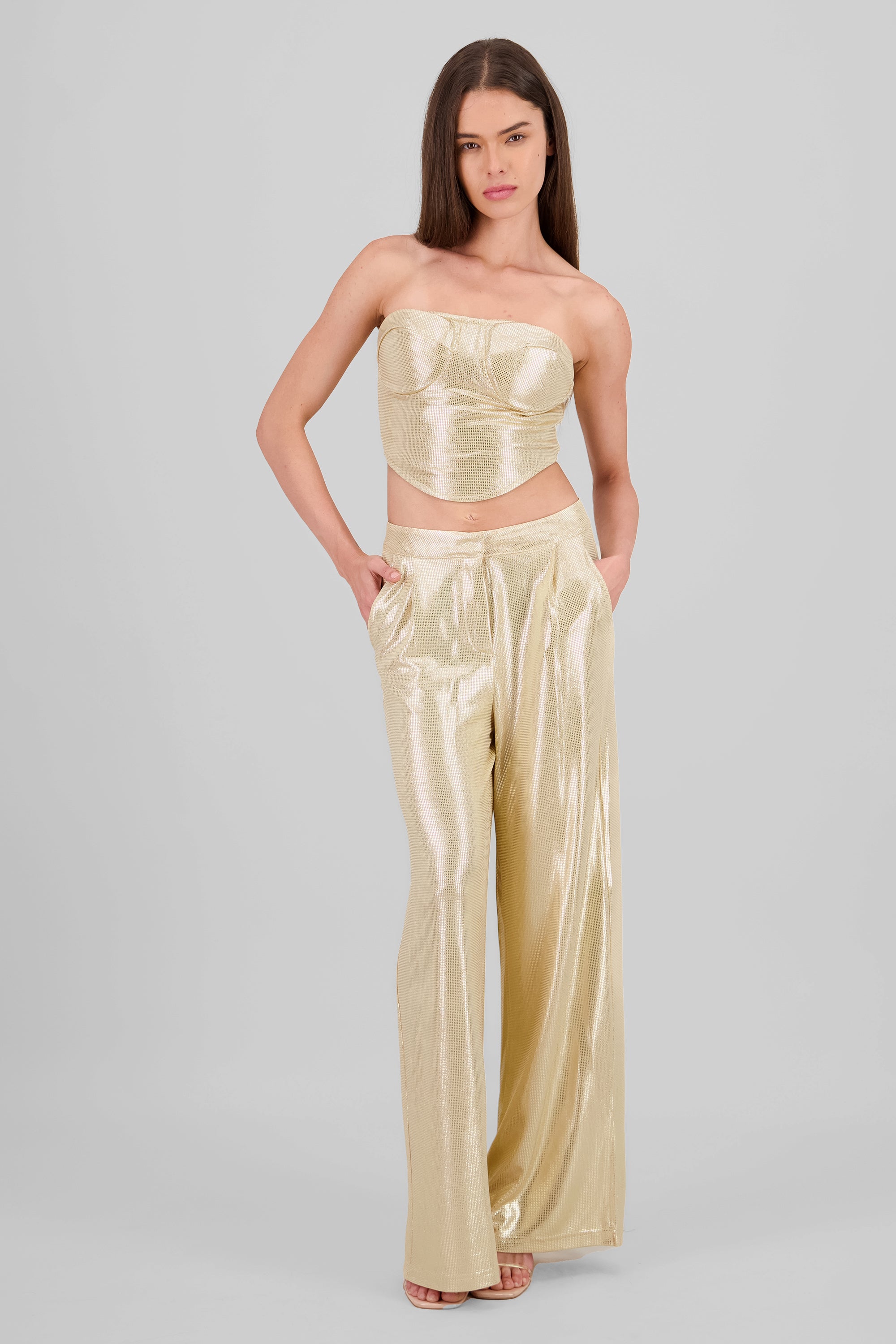 Glitter Flowy Wide Leg Pants GOLD