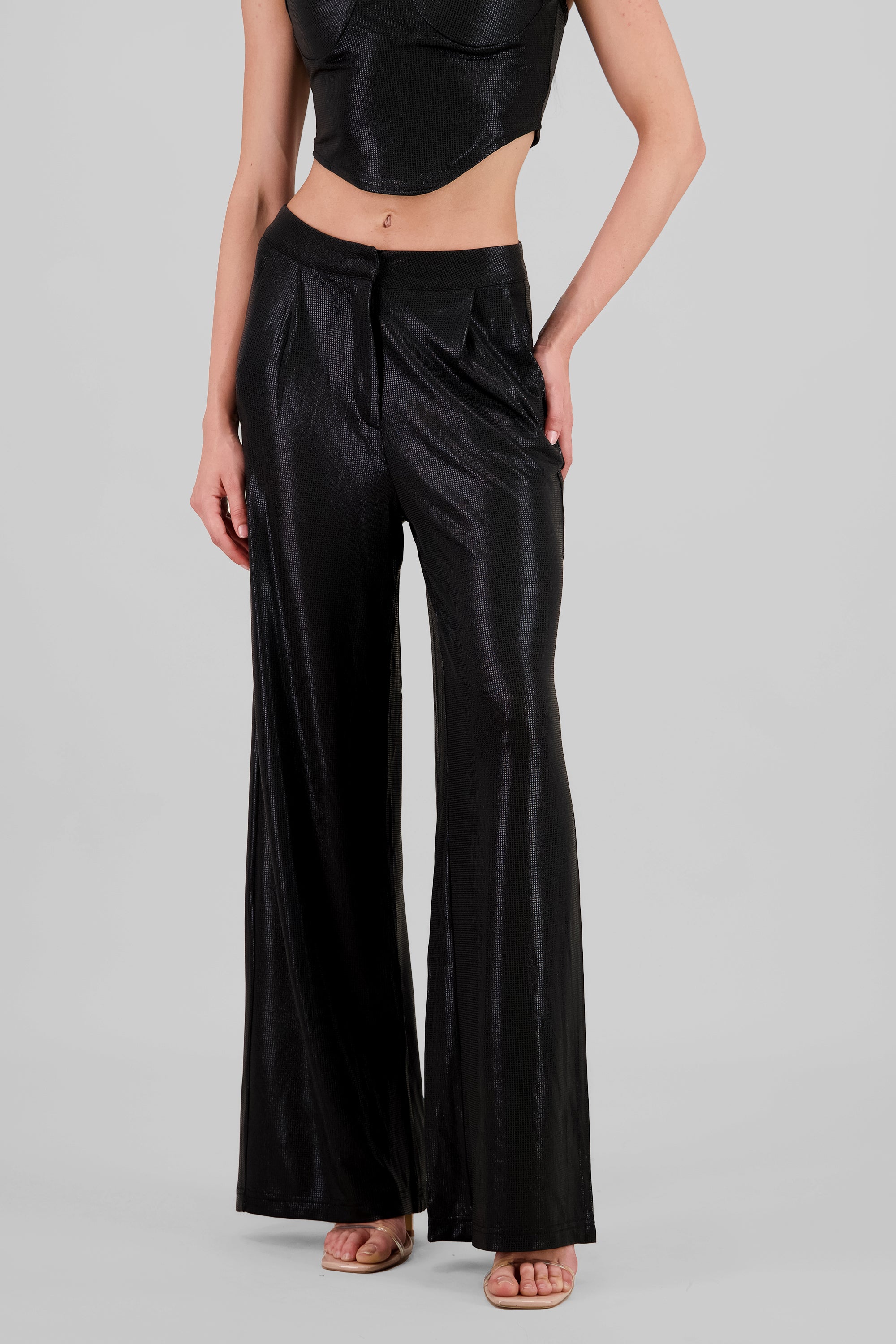 Glitter Flowy Wide Leg Pants BLACK