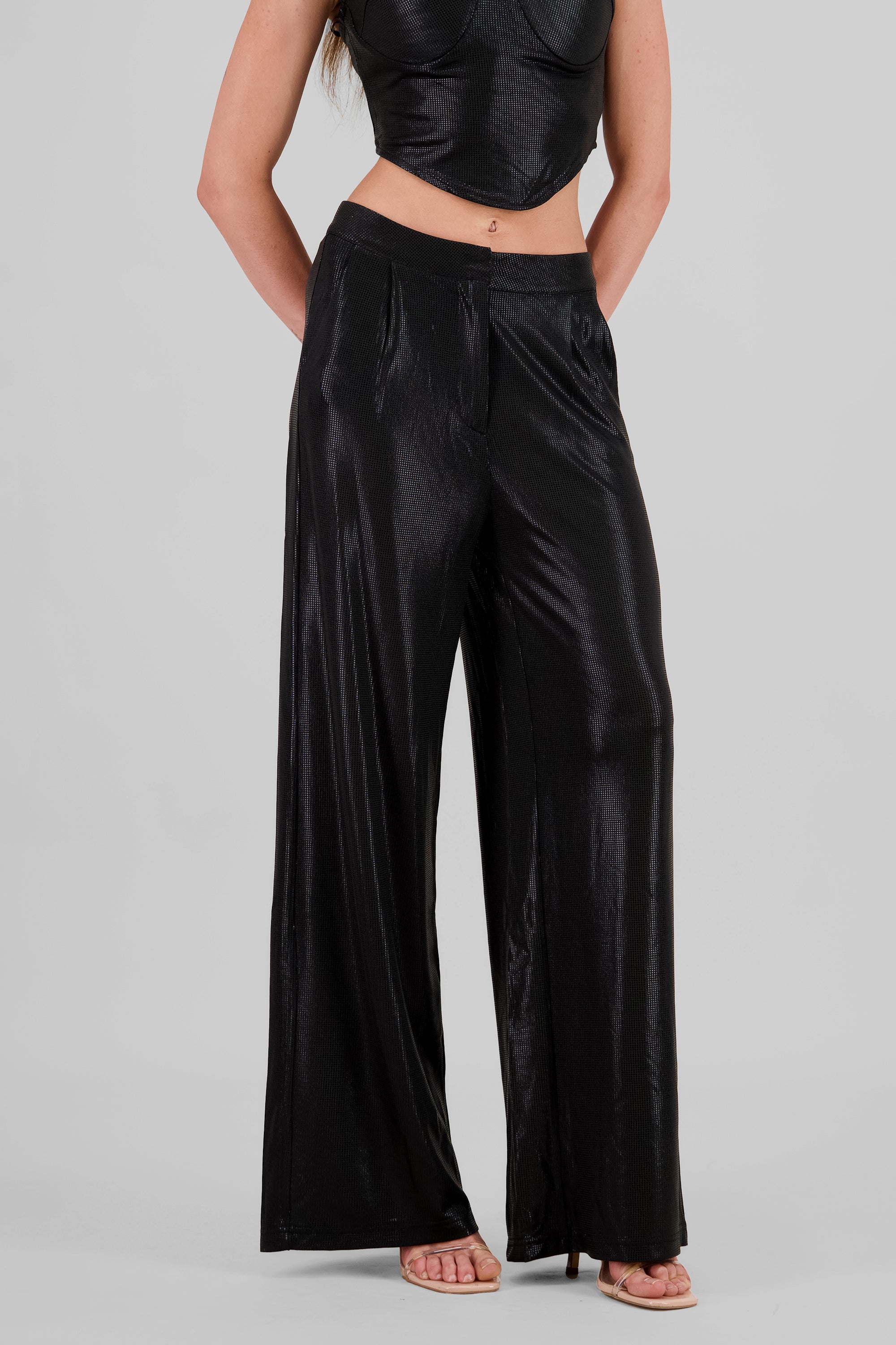 Glitter Flowy Wide Leg Pants BLACK