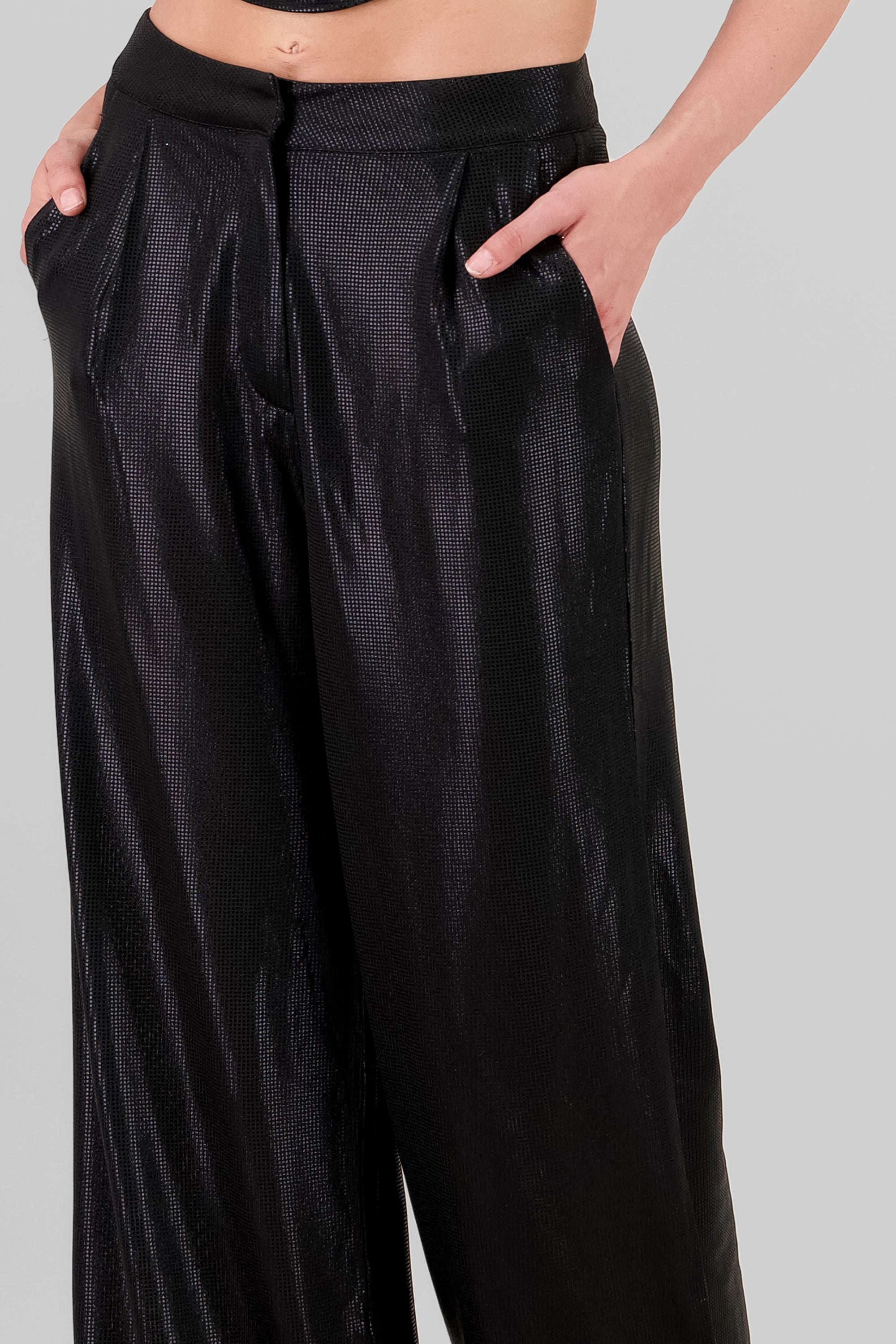 Glitter Flowy Wide Leg Pants BLACK