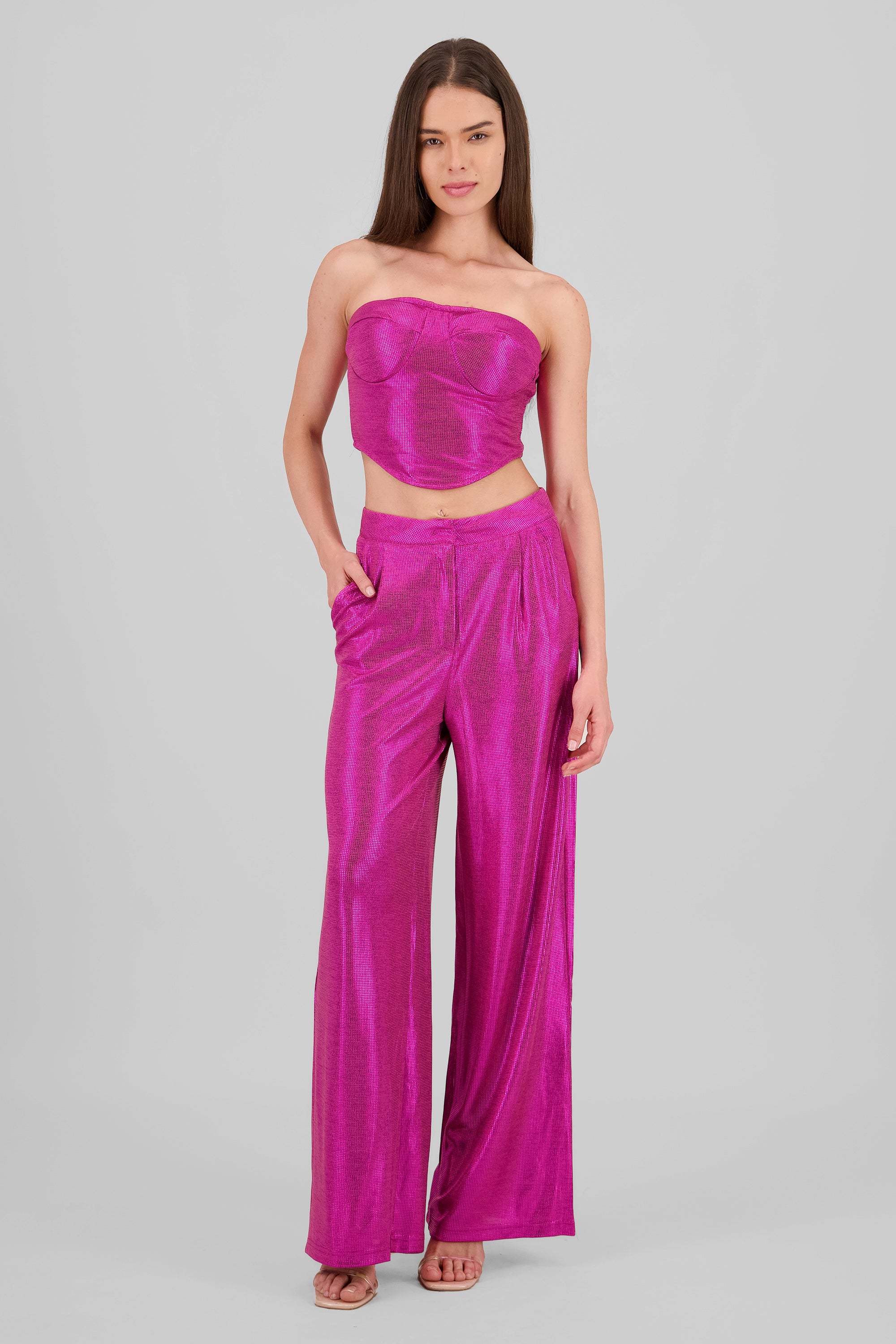 Glitter Flowy Wide Leg Pants FUCHSIA