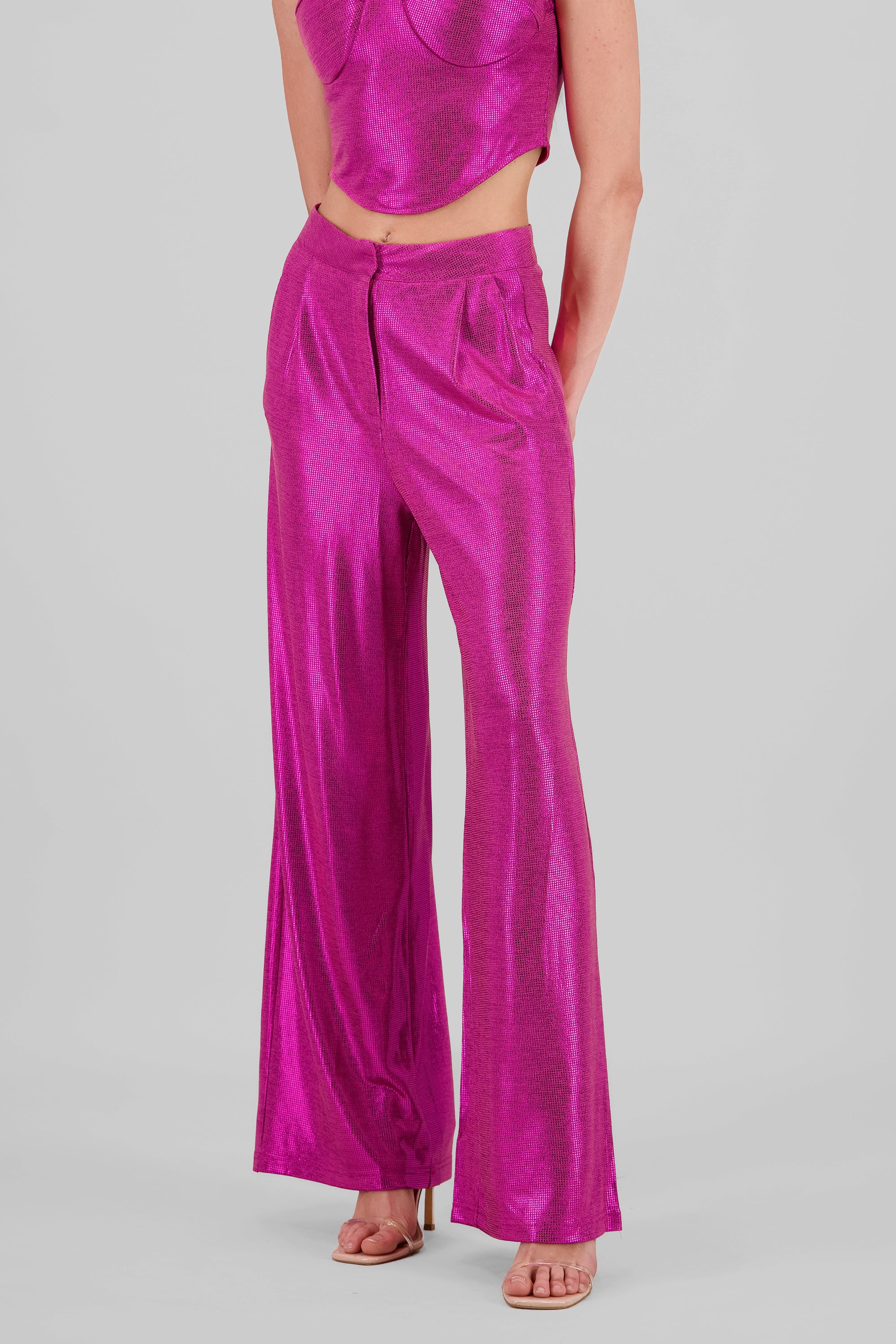 Glitter Flowy Wide Leg Pants FUCHSIA