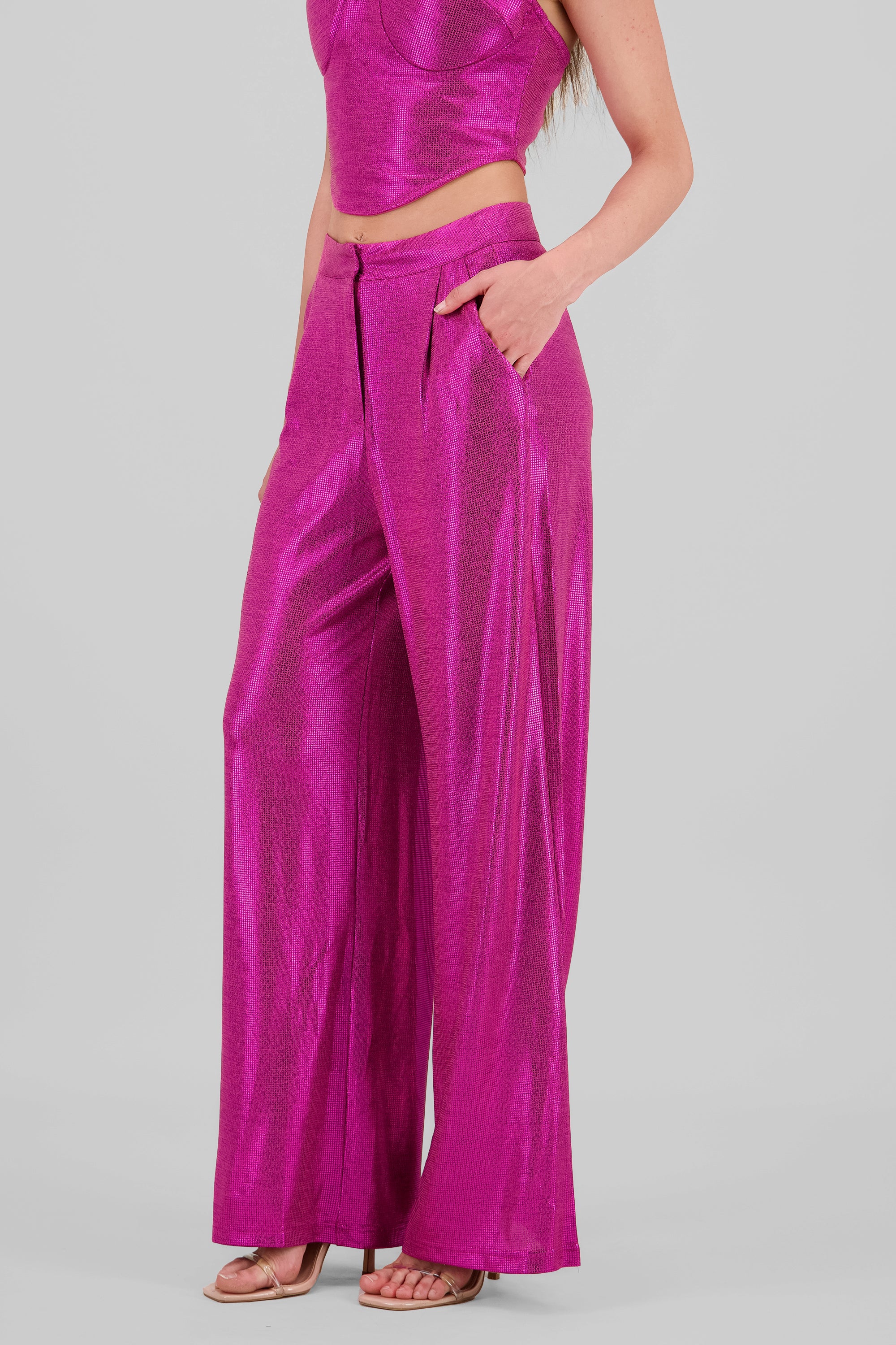 Glitter Flowy Wide Leg Pants FUCHSIA