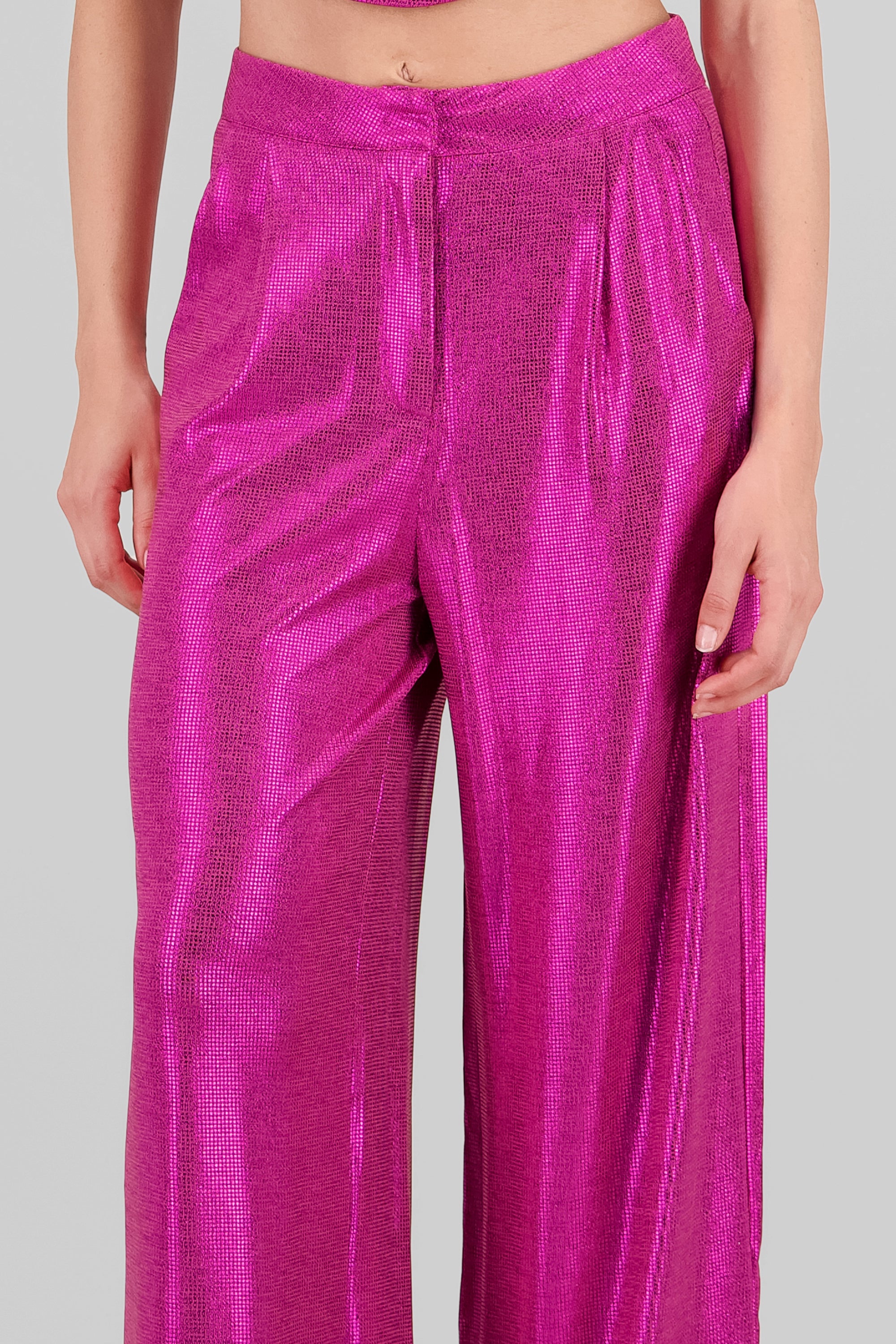 Glitter Flowy Wide Leg Pants FUCHSIA