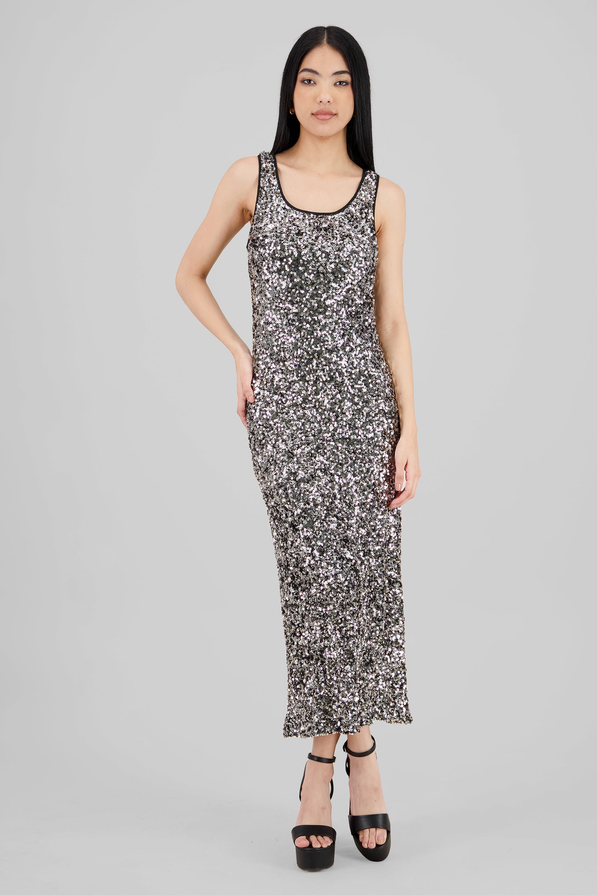 Sequin Strappy Maxi Dress SILVER