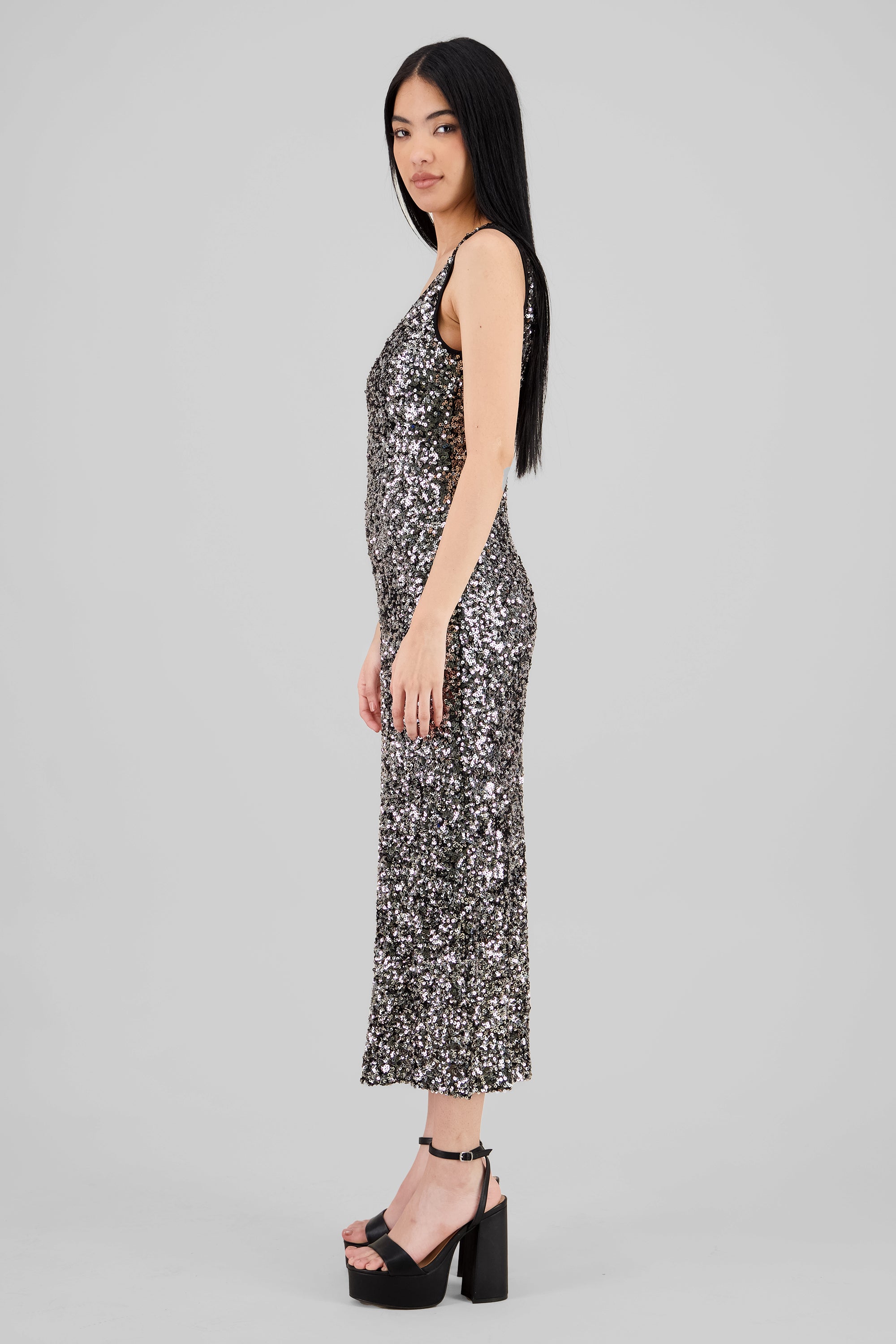 Sequin Strappy Maxi Dress SILVER