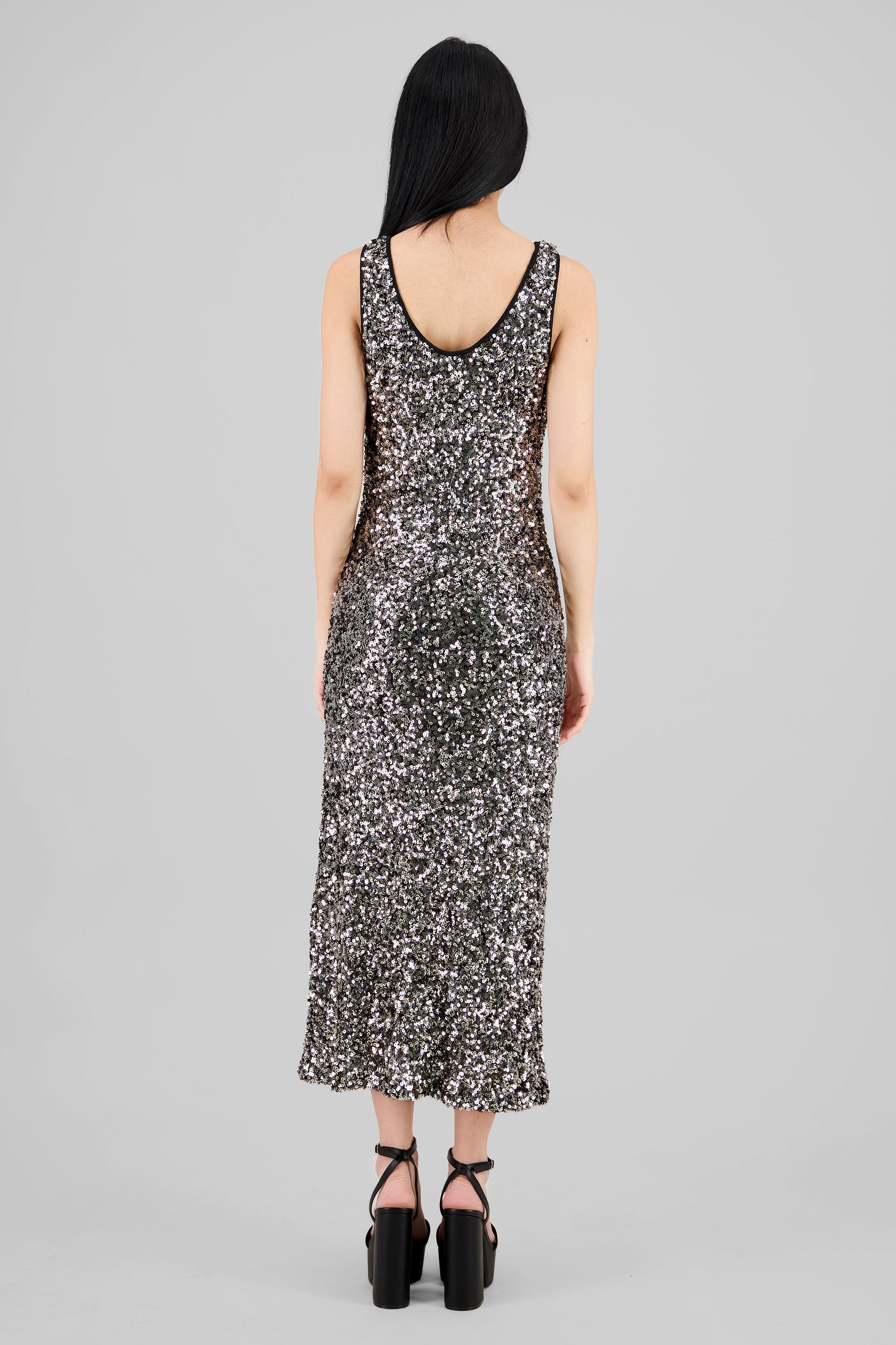 Sequin Strappy Maxi Dress SILVER