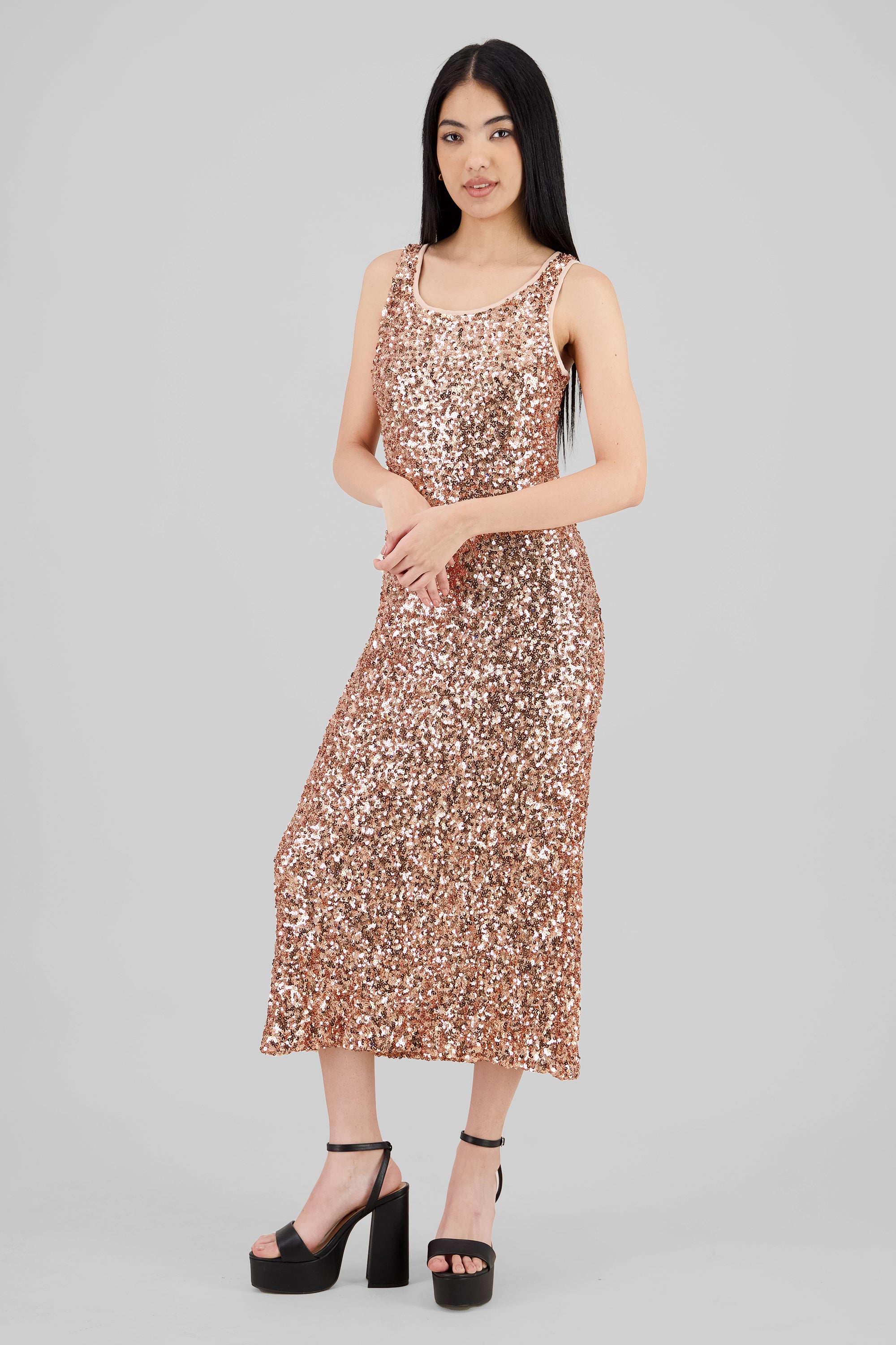 Sequin Strappy Maxi Dress GOLD