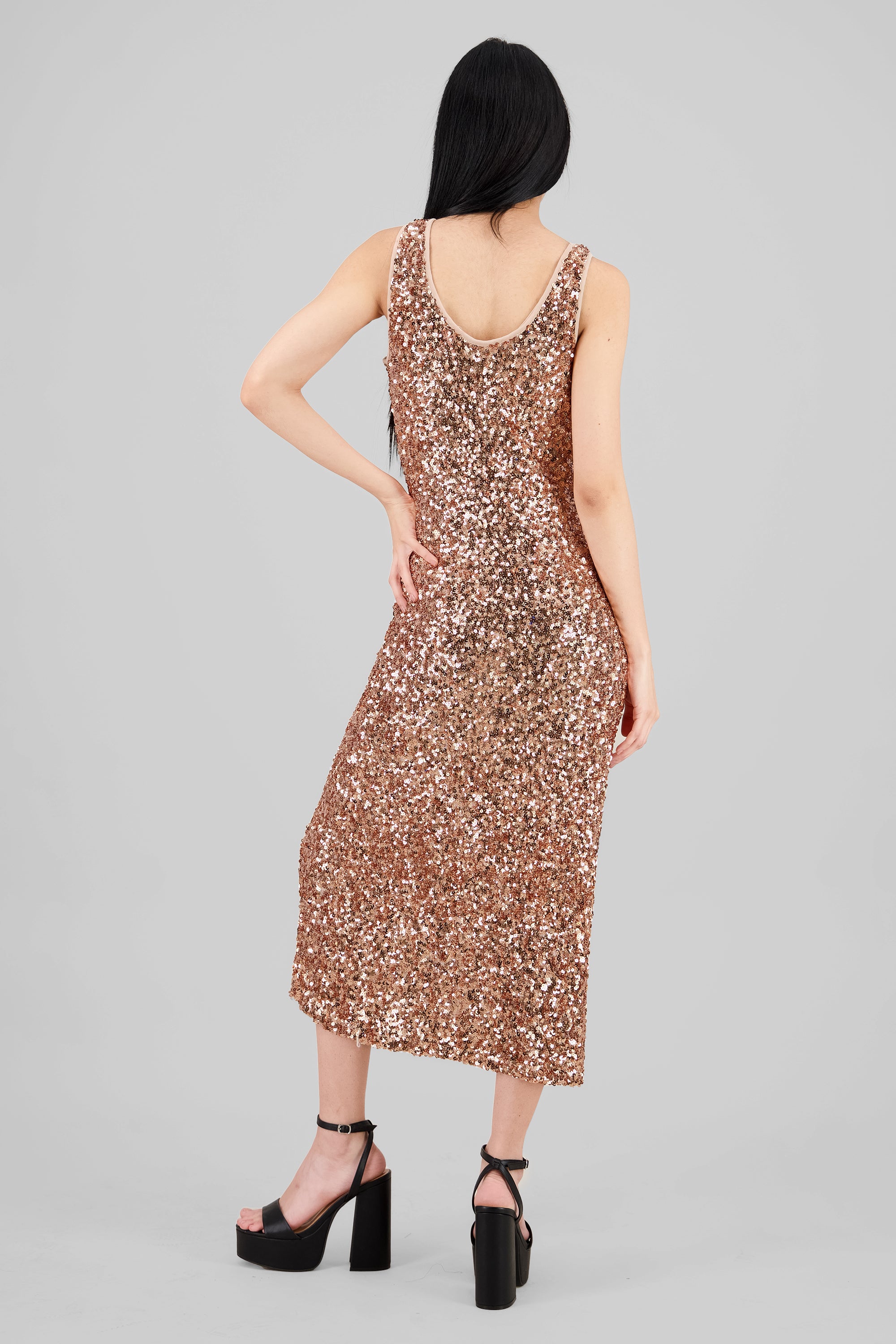 Sequin Strappy Maxi Dress GOLD