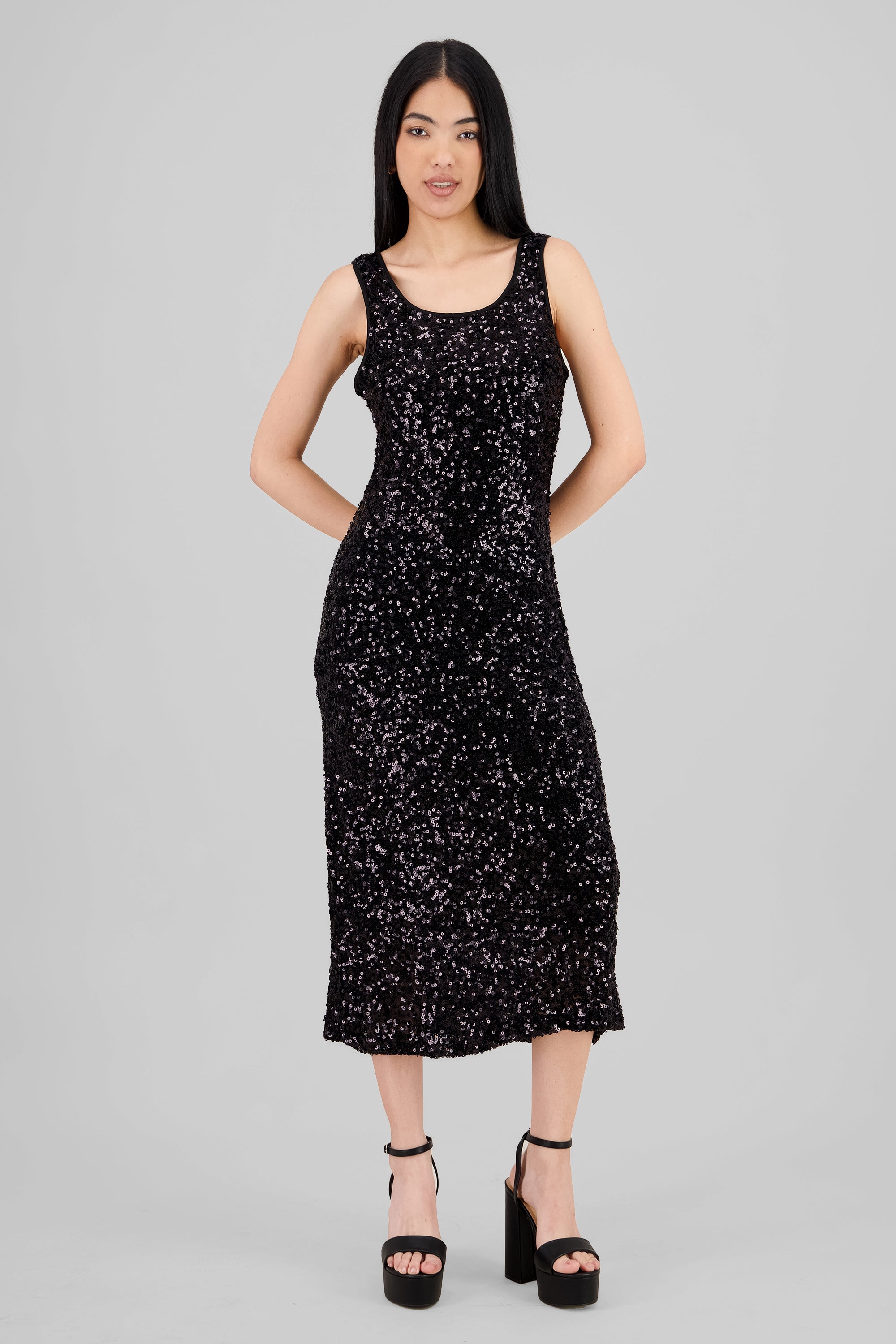 Sequin Strappy Maxi Dress BLACK