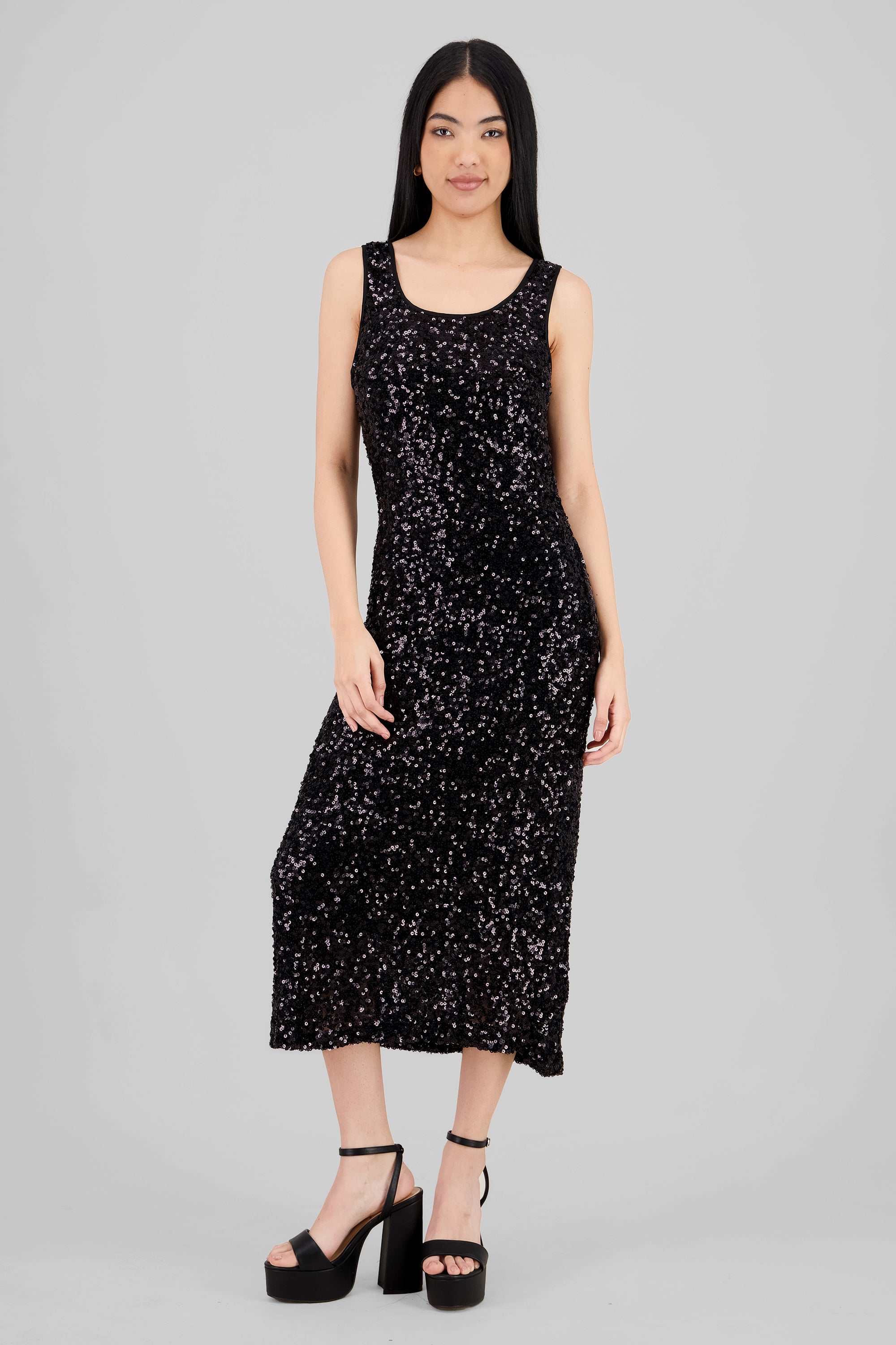 Sequin Strappy Maxi Dress BLACK