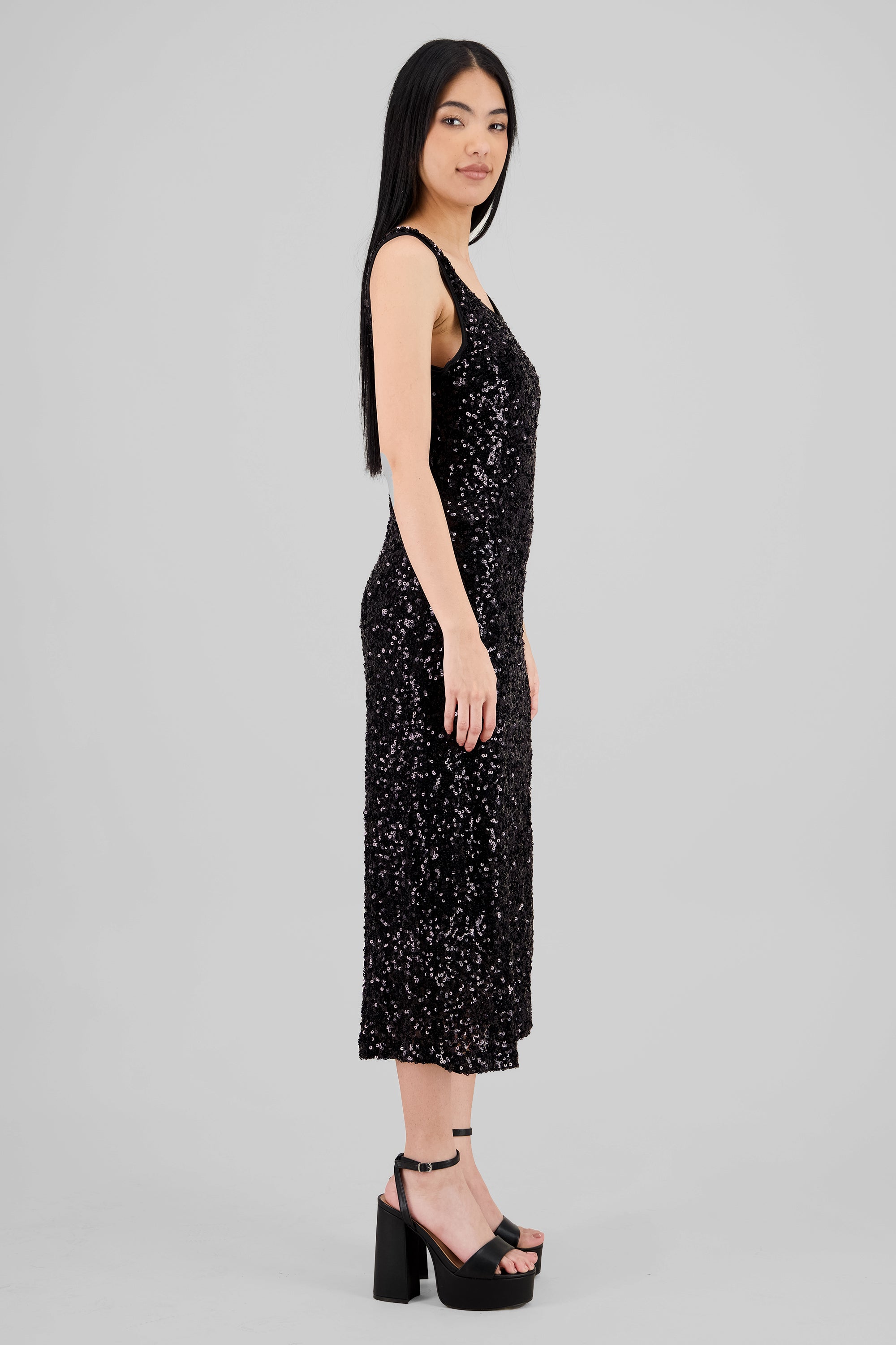 Sequin Strappy Maxi Dress BLACK