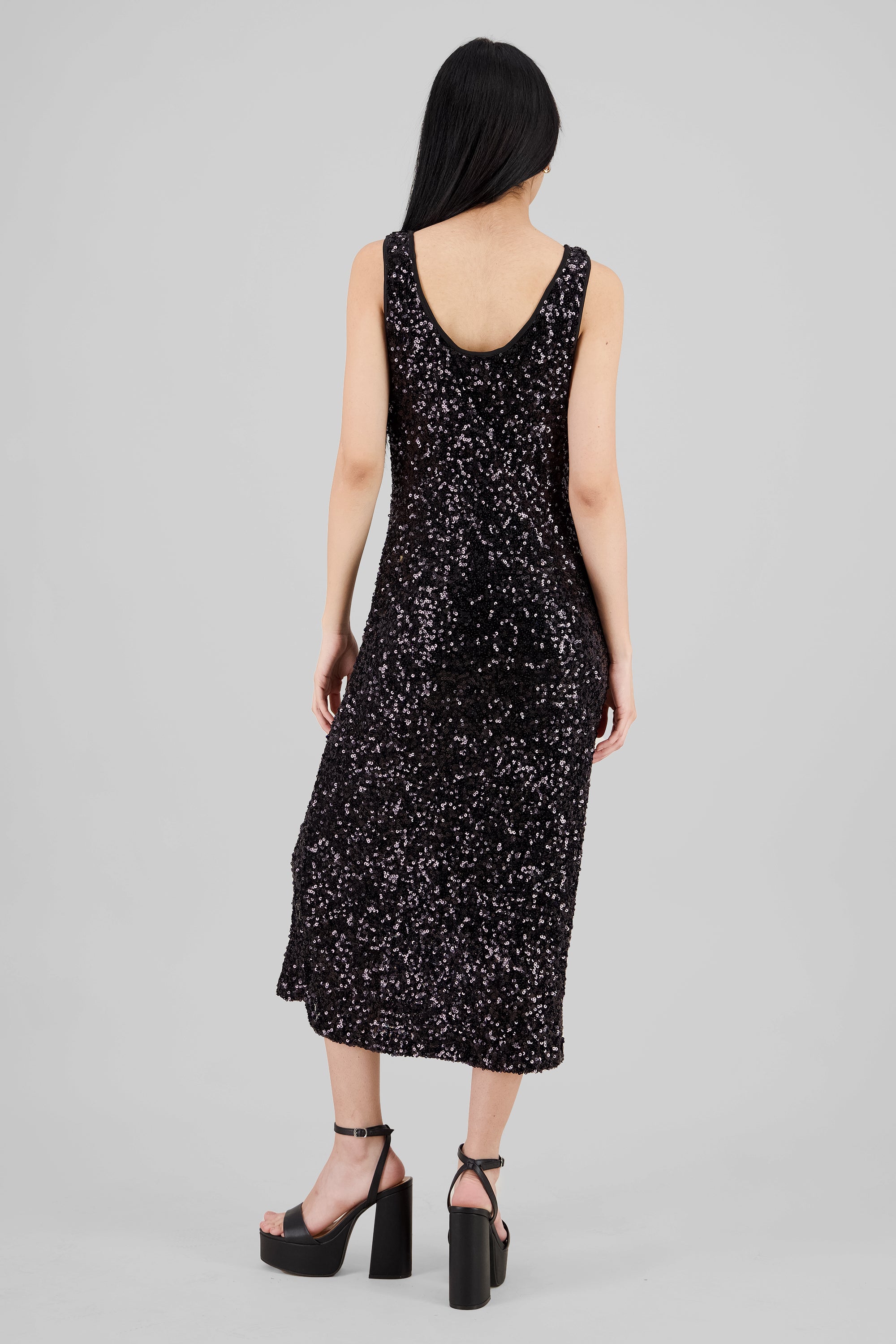 Sequin Strappy Maxi Dress BLACK