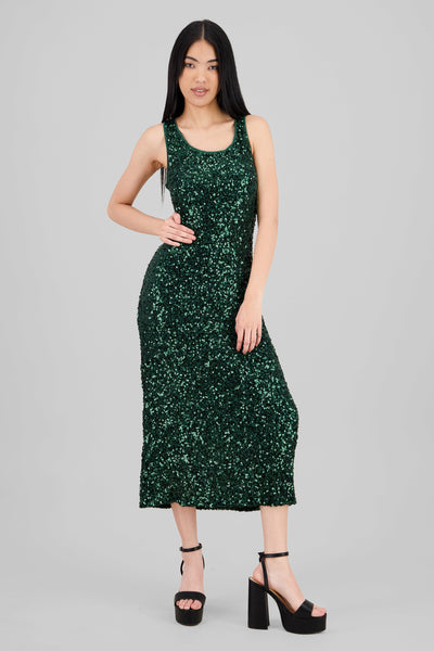 Sequin Strappy Maxi Dress GREEN