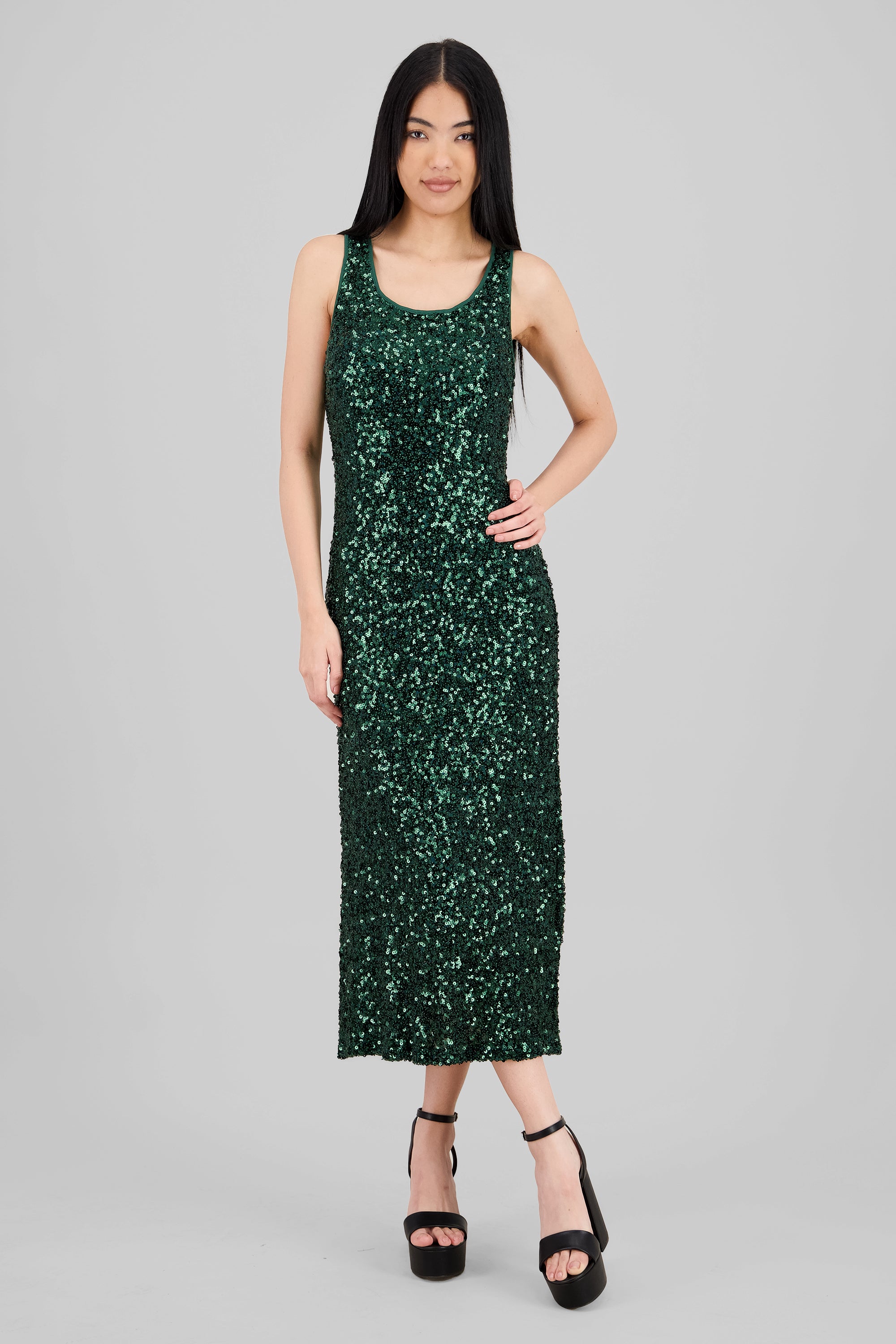 Sequin Strappy Maxi Dress GREEN