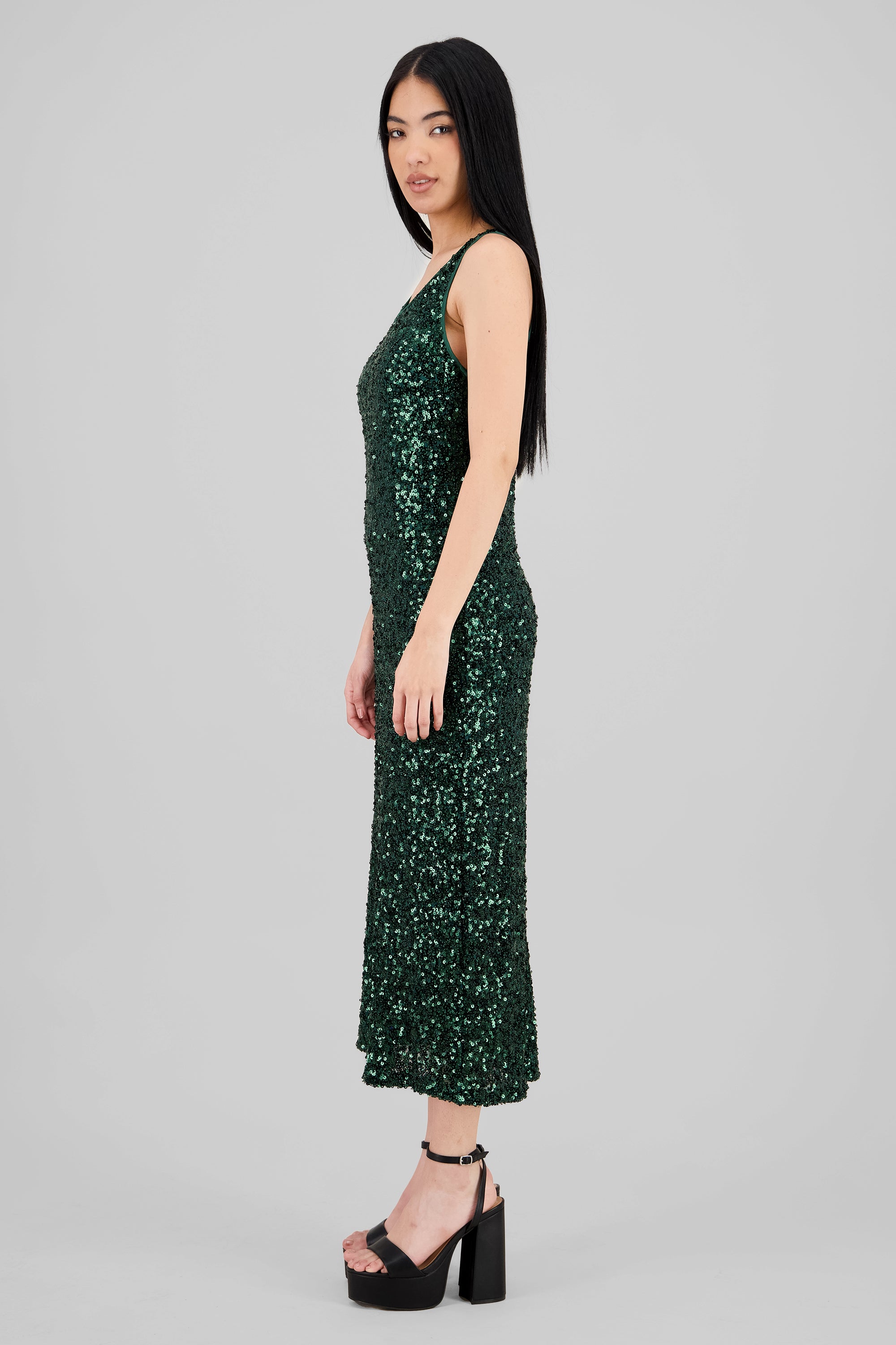 Sequin Strappy Maxi Dress GREEN