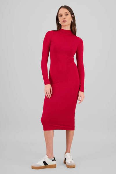 High Neck Midi Dress RED