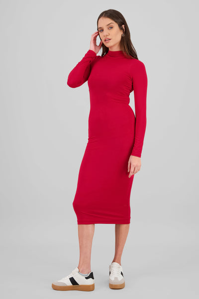 High Neck Midi Dress RED