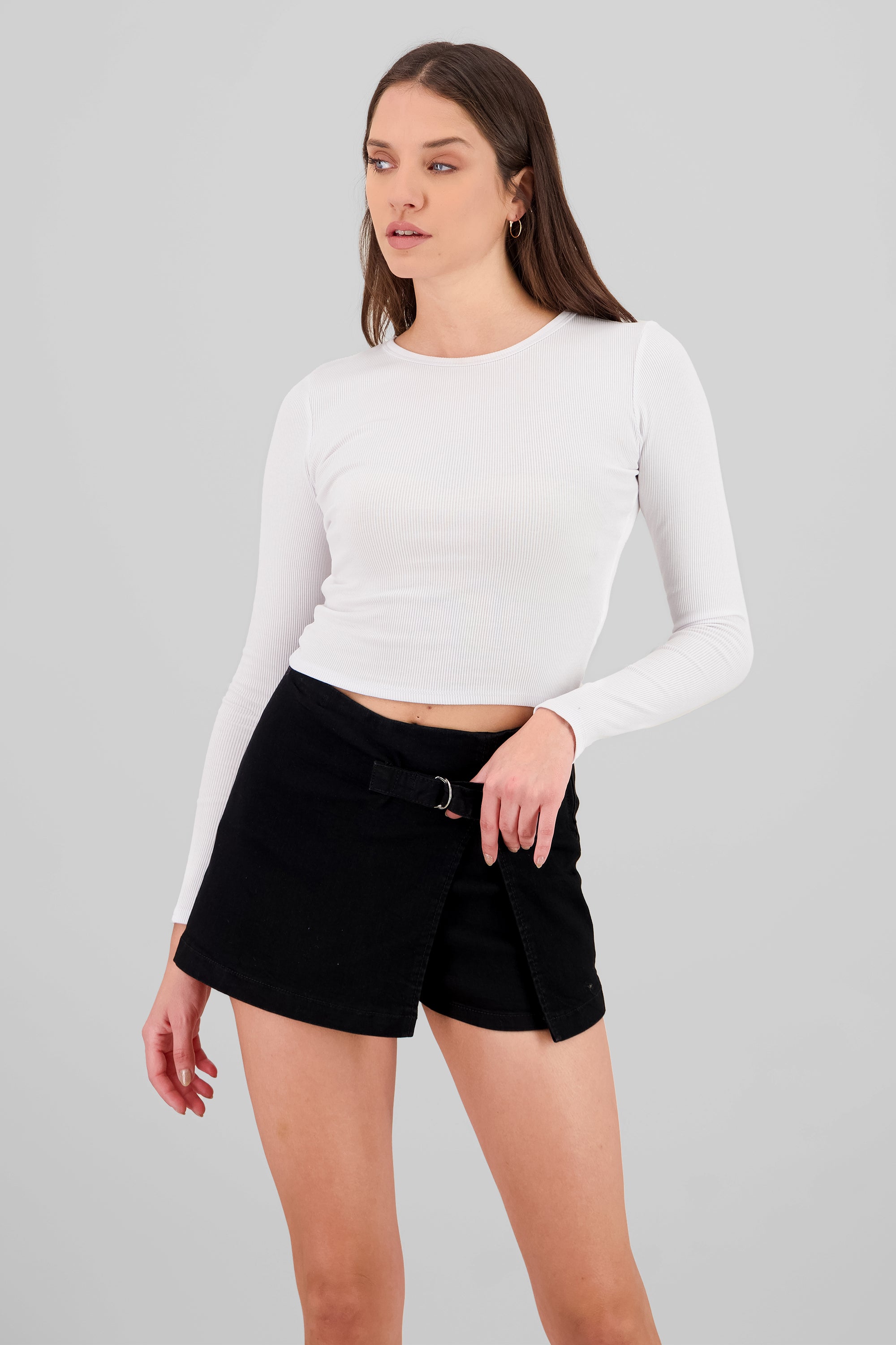 Long Sleeve Ribbed Top WHITE