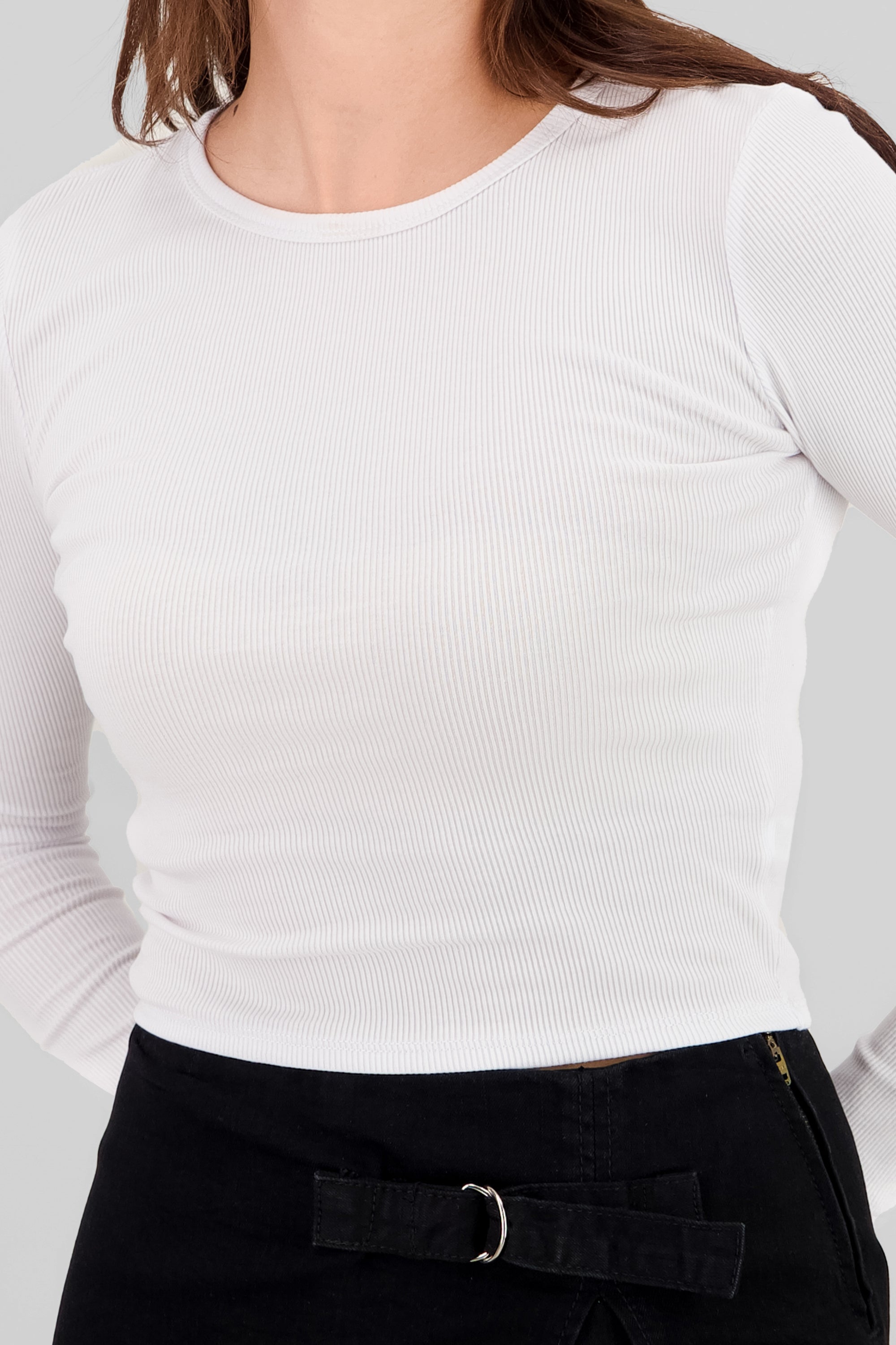 Long Sleeve Ribbed Top WHITE