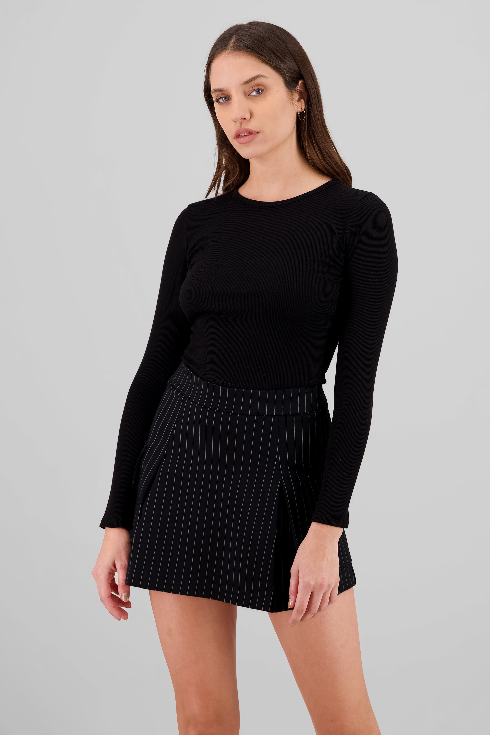 Long Sleeve Ribbed Top BLACK