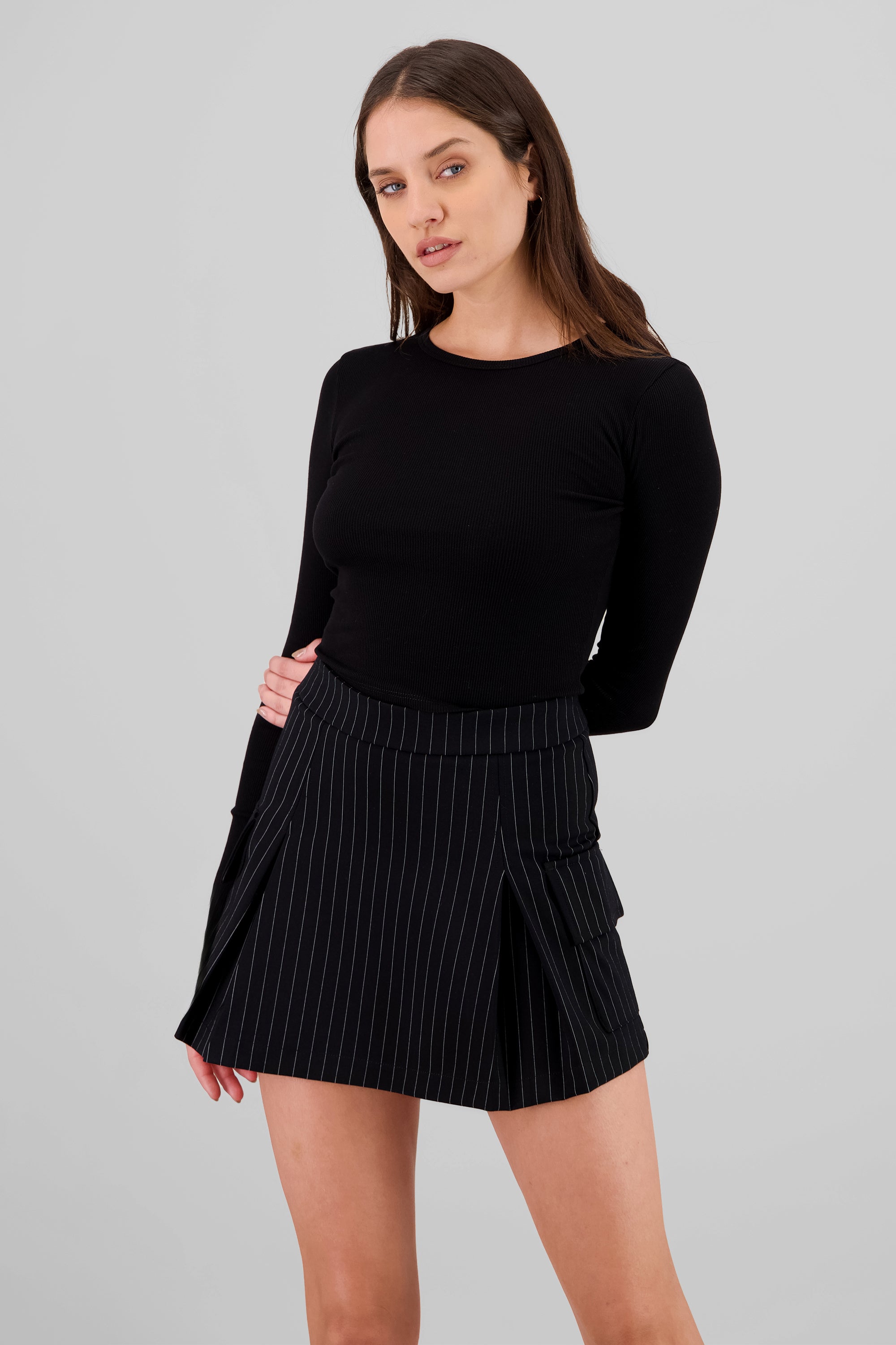 Long Sleeve Ribbed Top BLACK