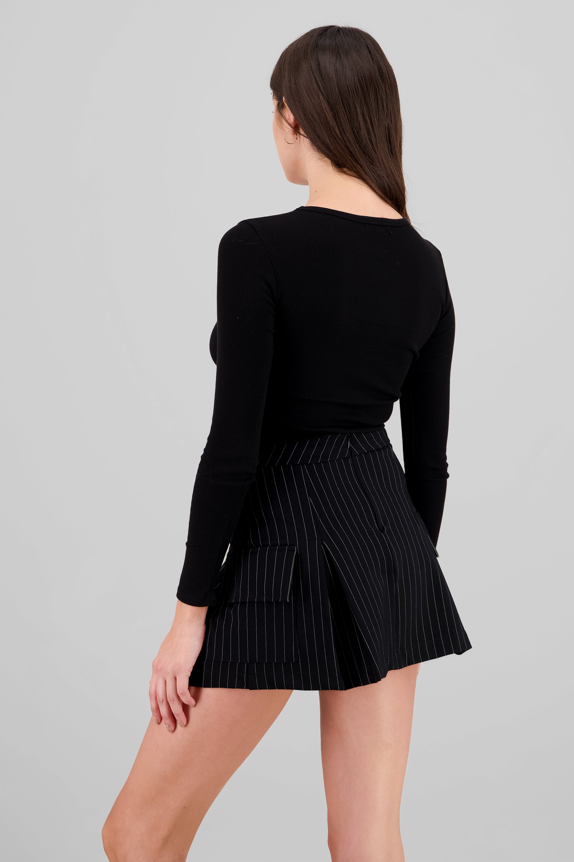 Long Sleeve Ribbed Top BLACK