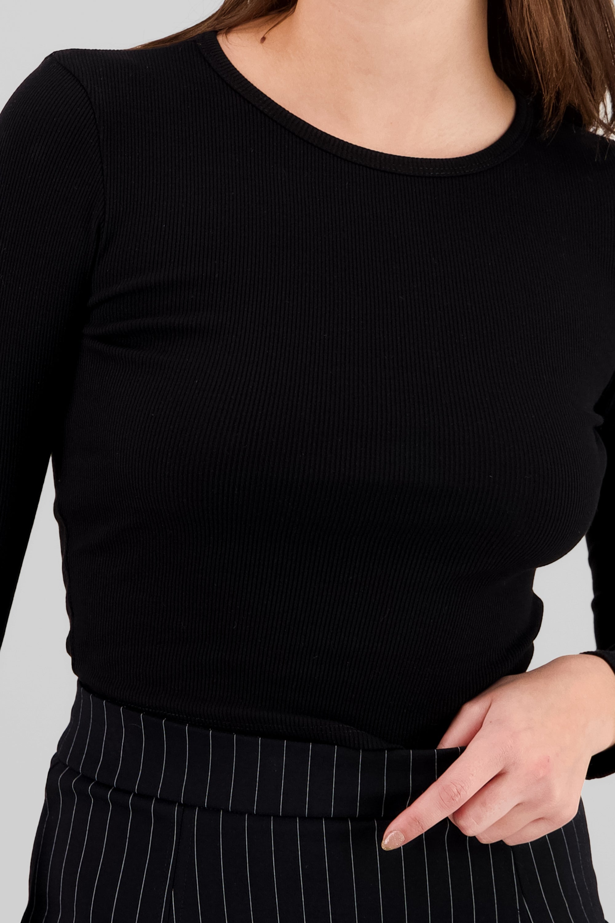 Long Sleeve Ribbed Top BLACK