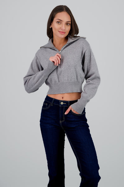 High Neck Sweater with Zipper GRAY