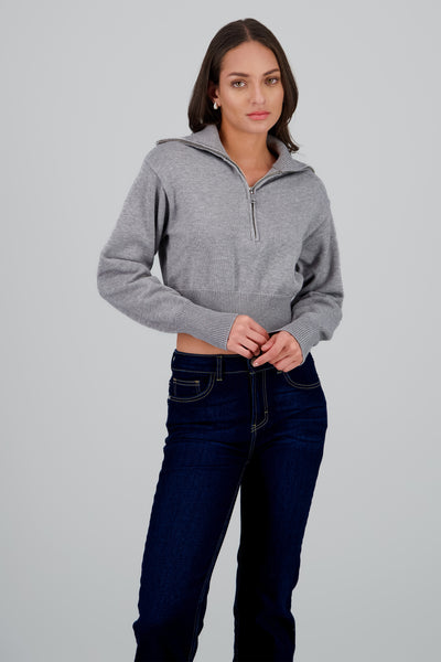 High Neck Sweater with Zipper GRAY