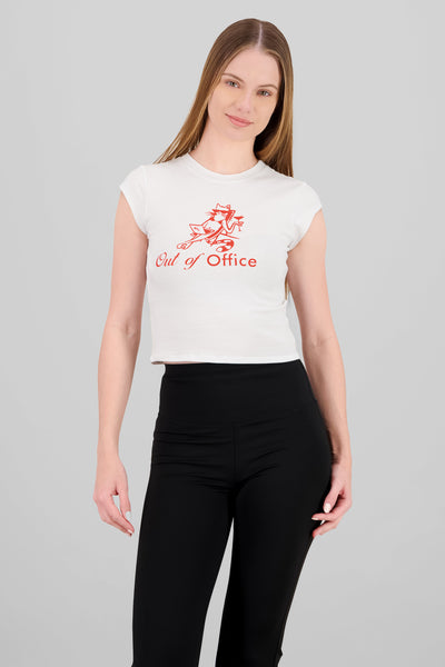 Office Kitty Print T Shirt WHITE COMBO