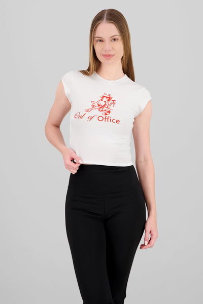 Office Kitty Print T Shirt WHITE COMBO