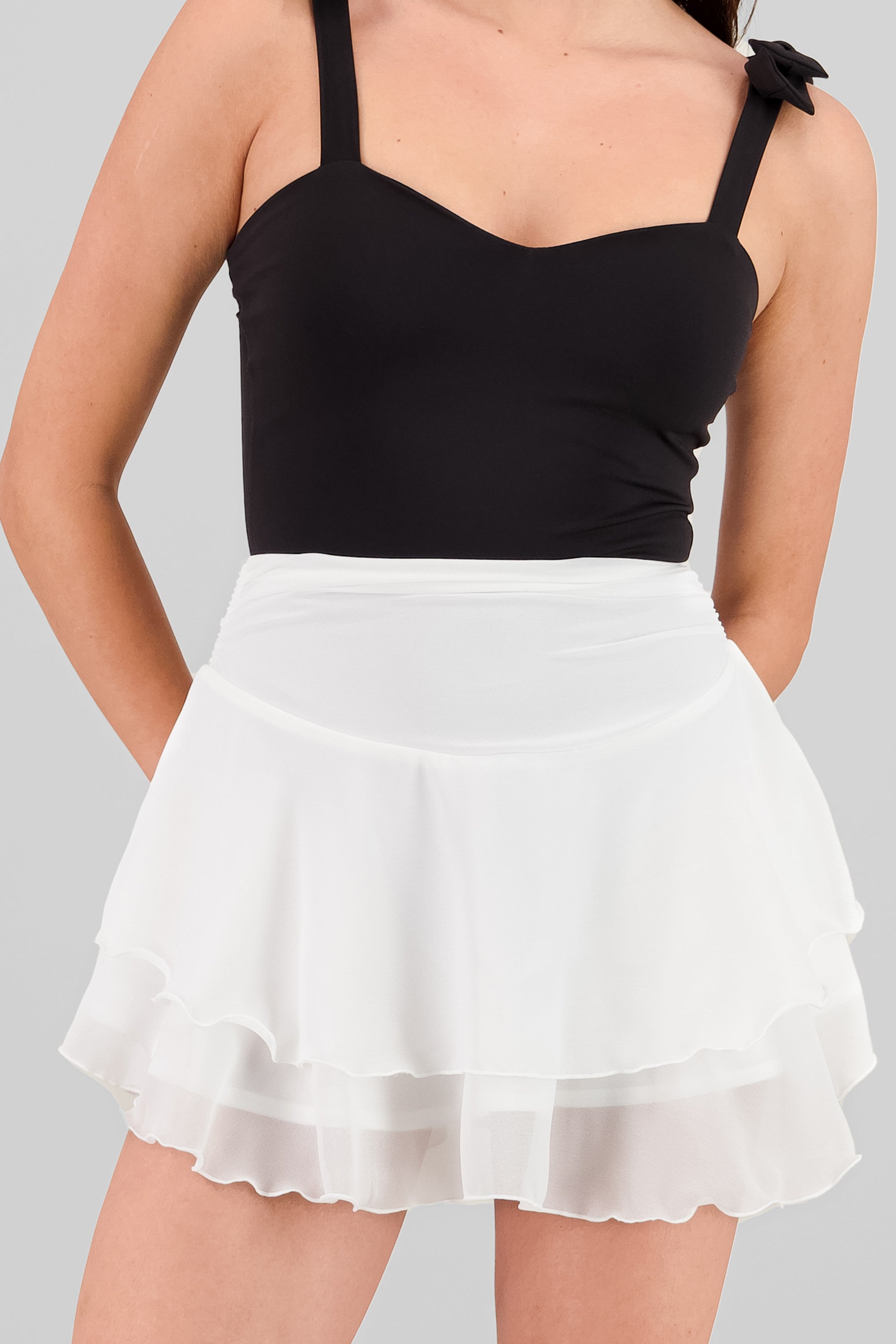 Double Ruffle Chiffon Mini Skirt WHITE