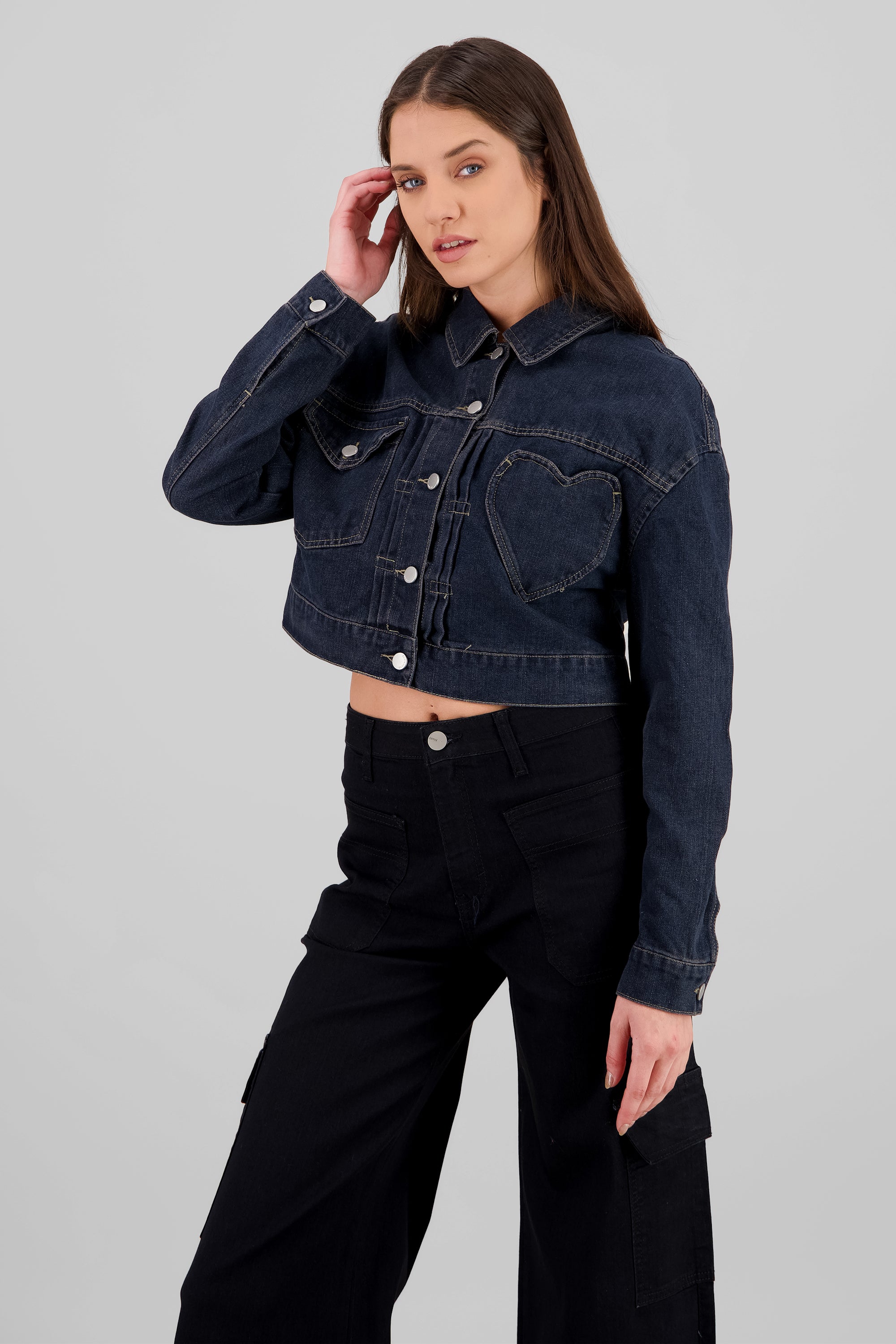 Heart Embroidered Jacket DARK WASH