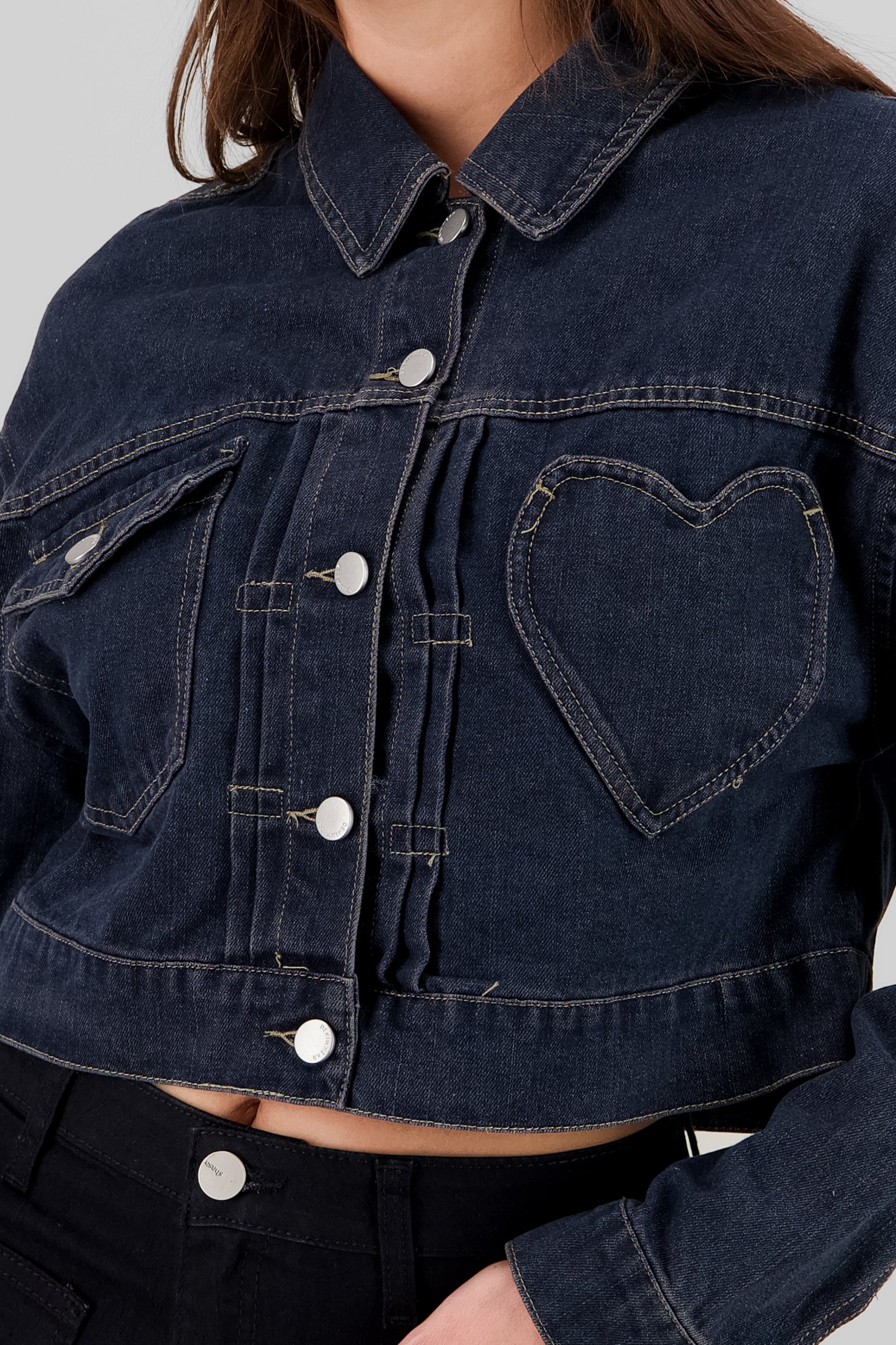 Heart Embroidered Jacket DARK WASH