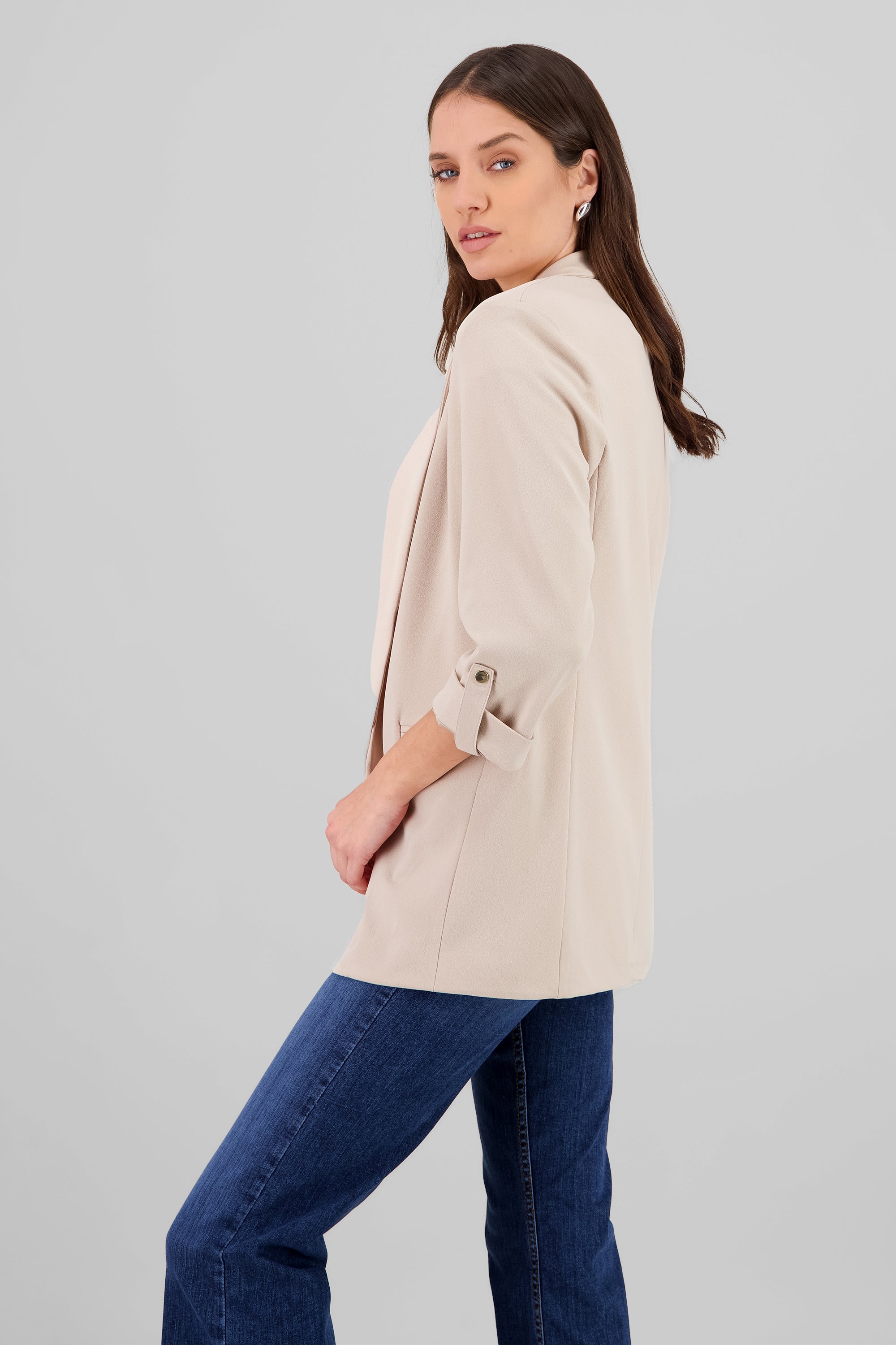 Plain 3/4 Sleeve Blazer BEIGE