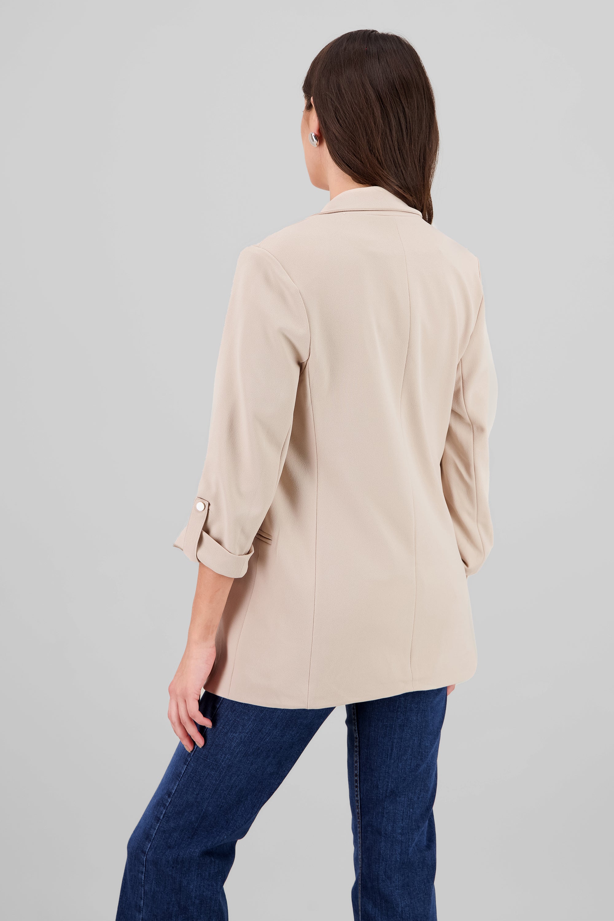 Plain 3/4 Sleeve Blazer BEIGE