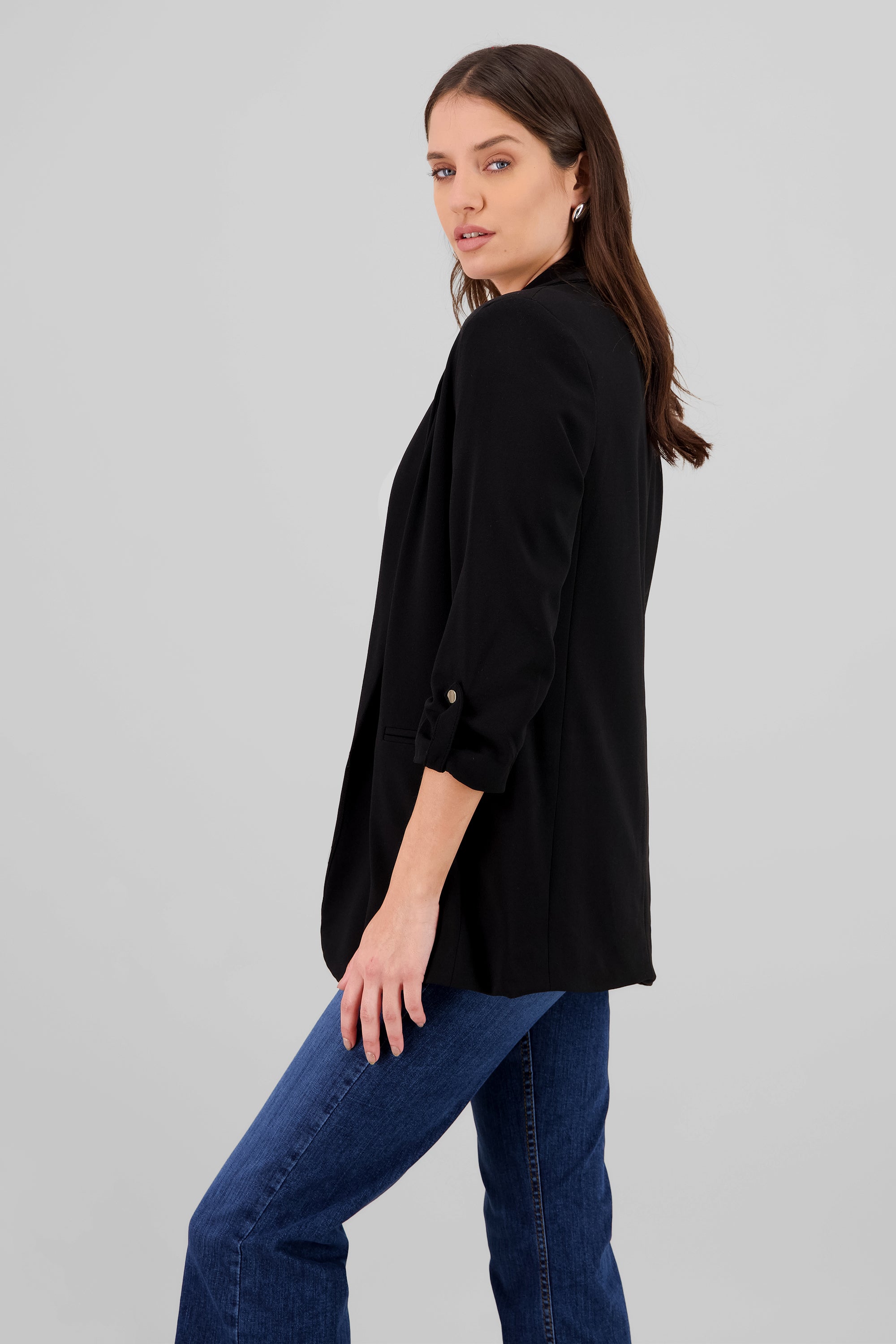 Plain 3/4 Sleeve Blazer BLACK