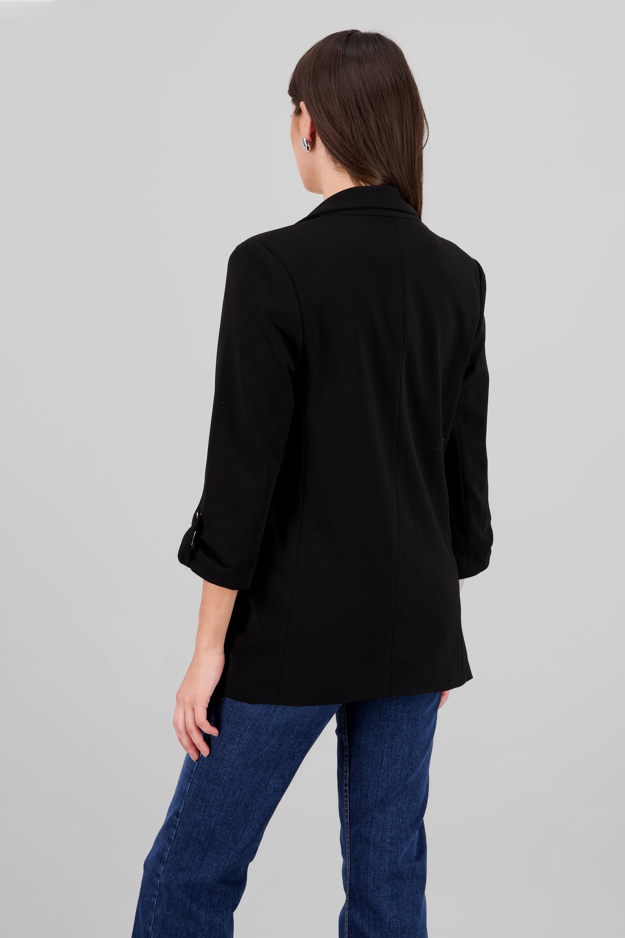 Plain 3/4 Sleeve Blazer BLACK