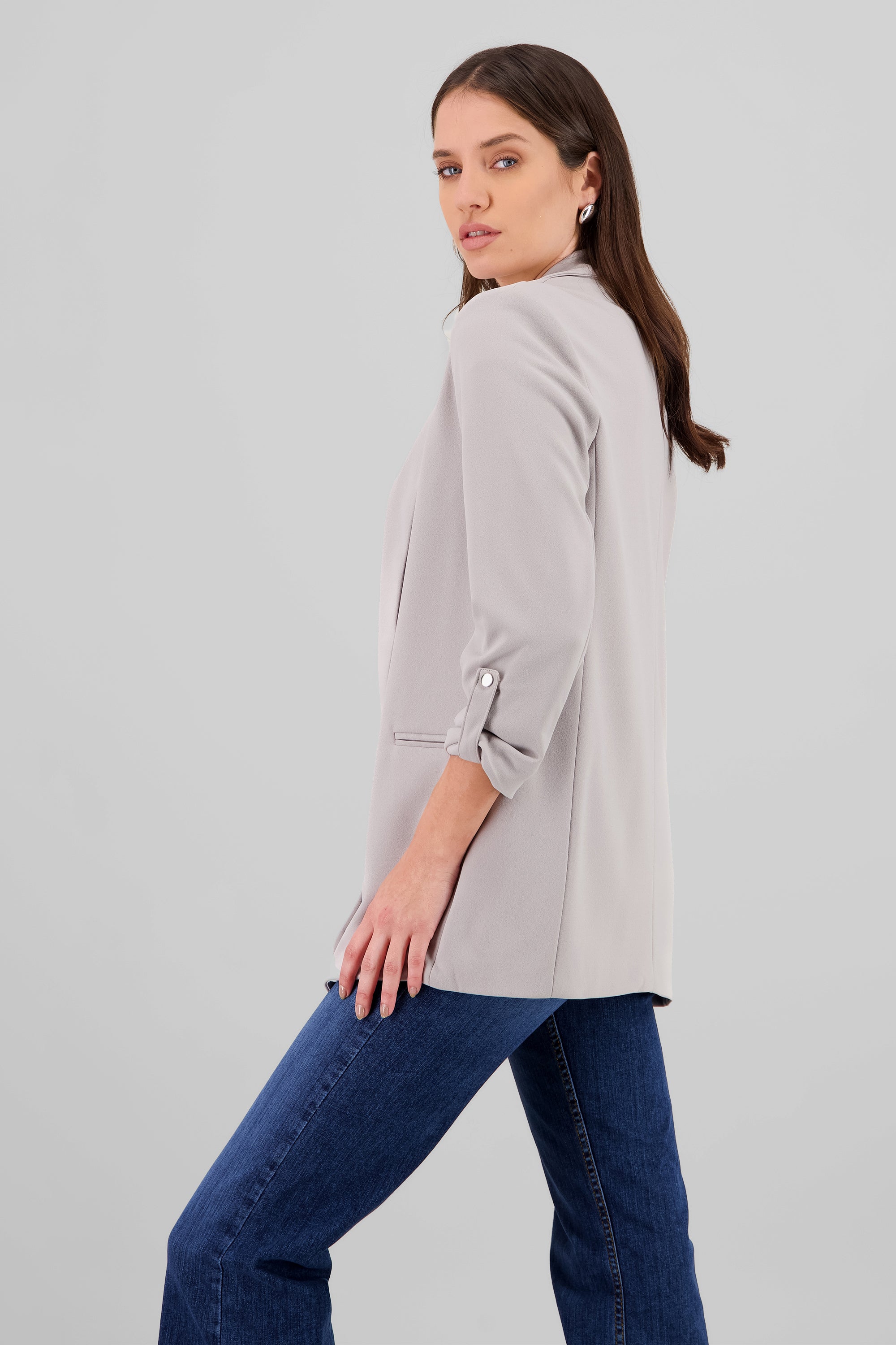 Plain 3/4 Sleeve Blazer GRAY