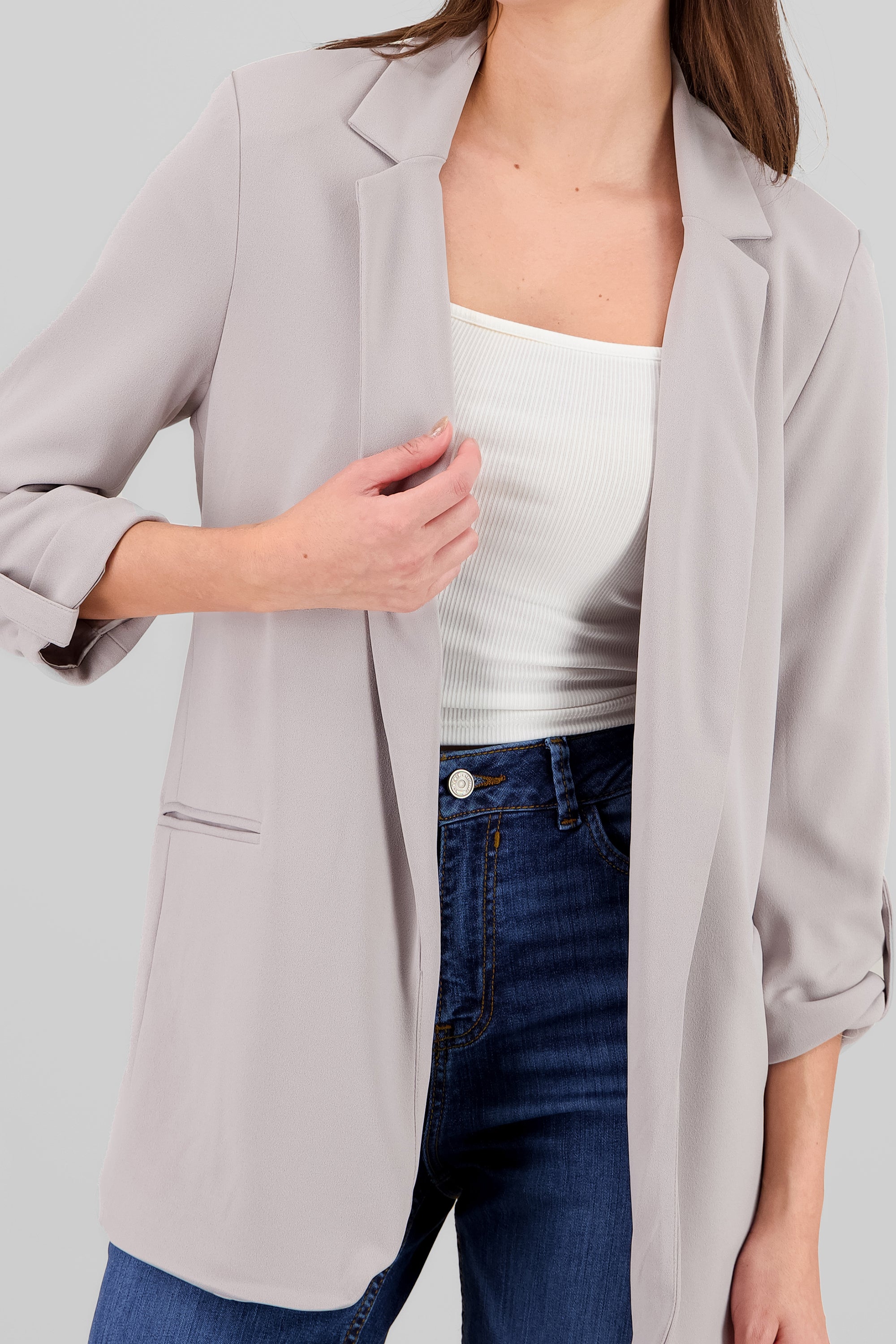 Plain 3/4 Sleeve Blazer GRAY