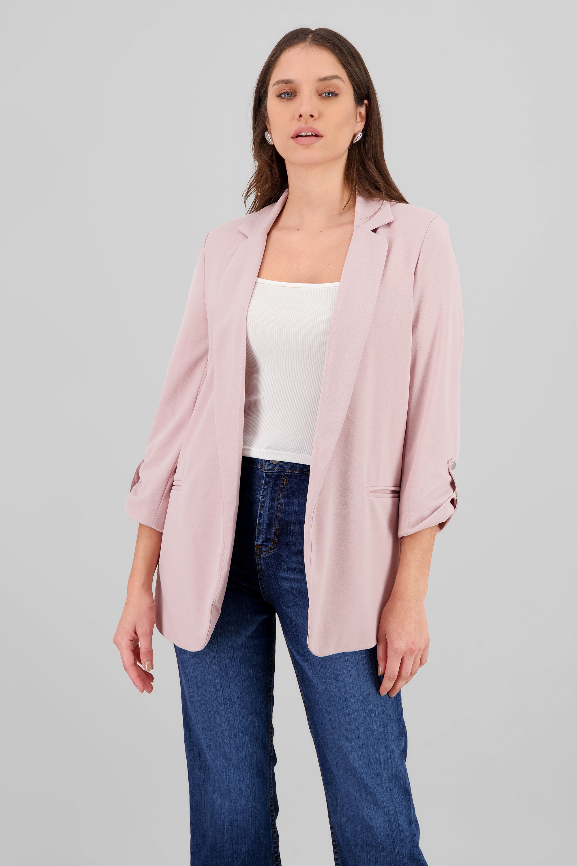 Plain 3/4 Sleeve Blazer PINK