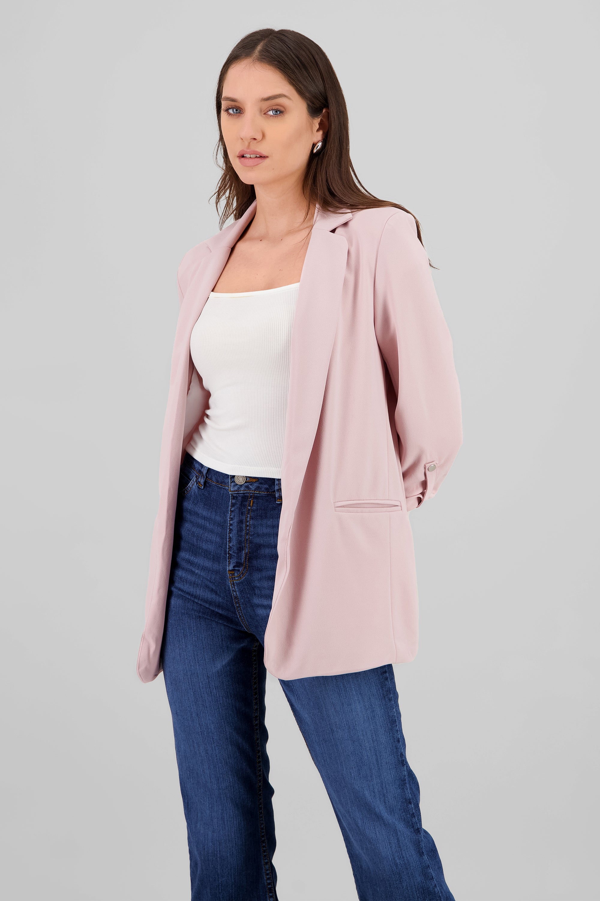 Plain 3/4 Sleeve Blazer PINK