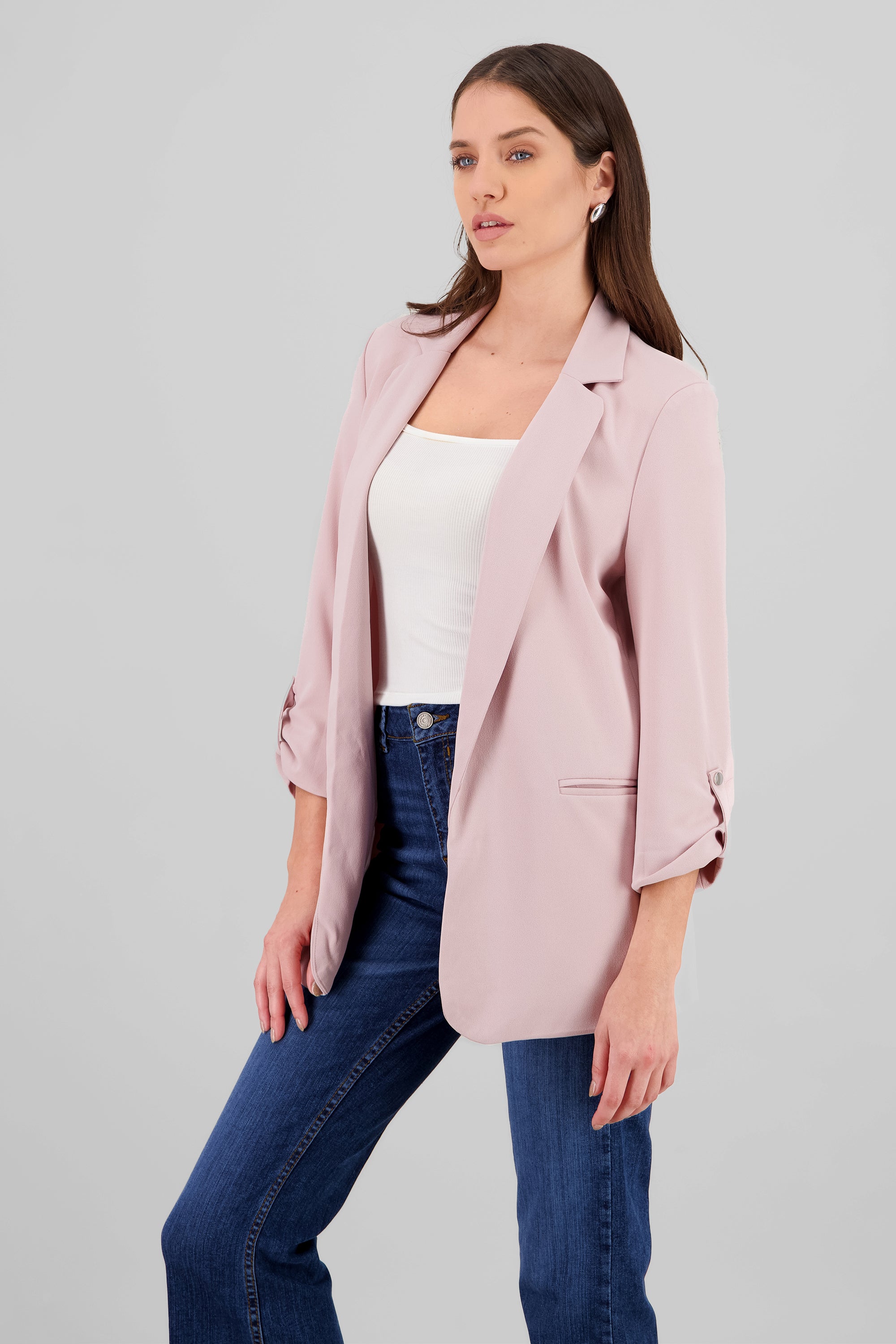 Plain 3/4 Sleeve Blazer PINK