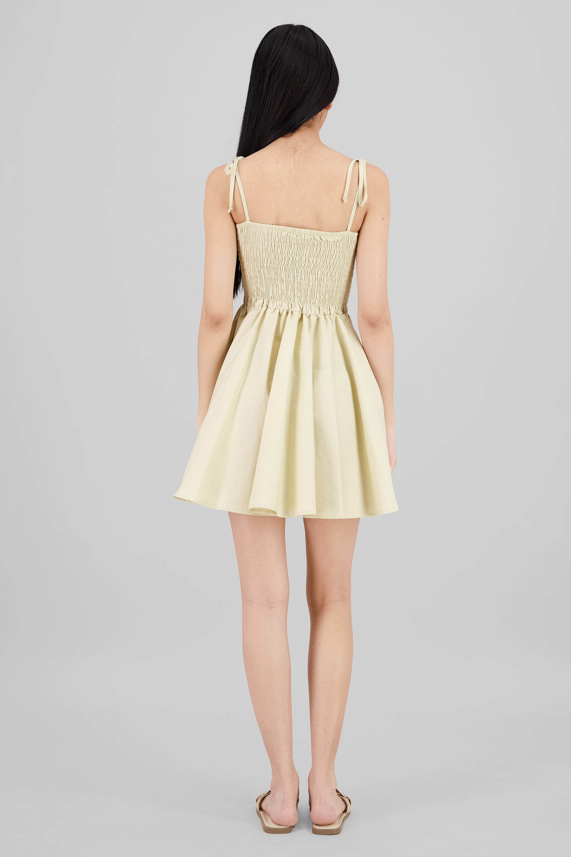 Ruffled Mini Dress with Bow Straps SAND