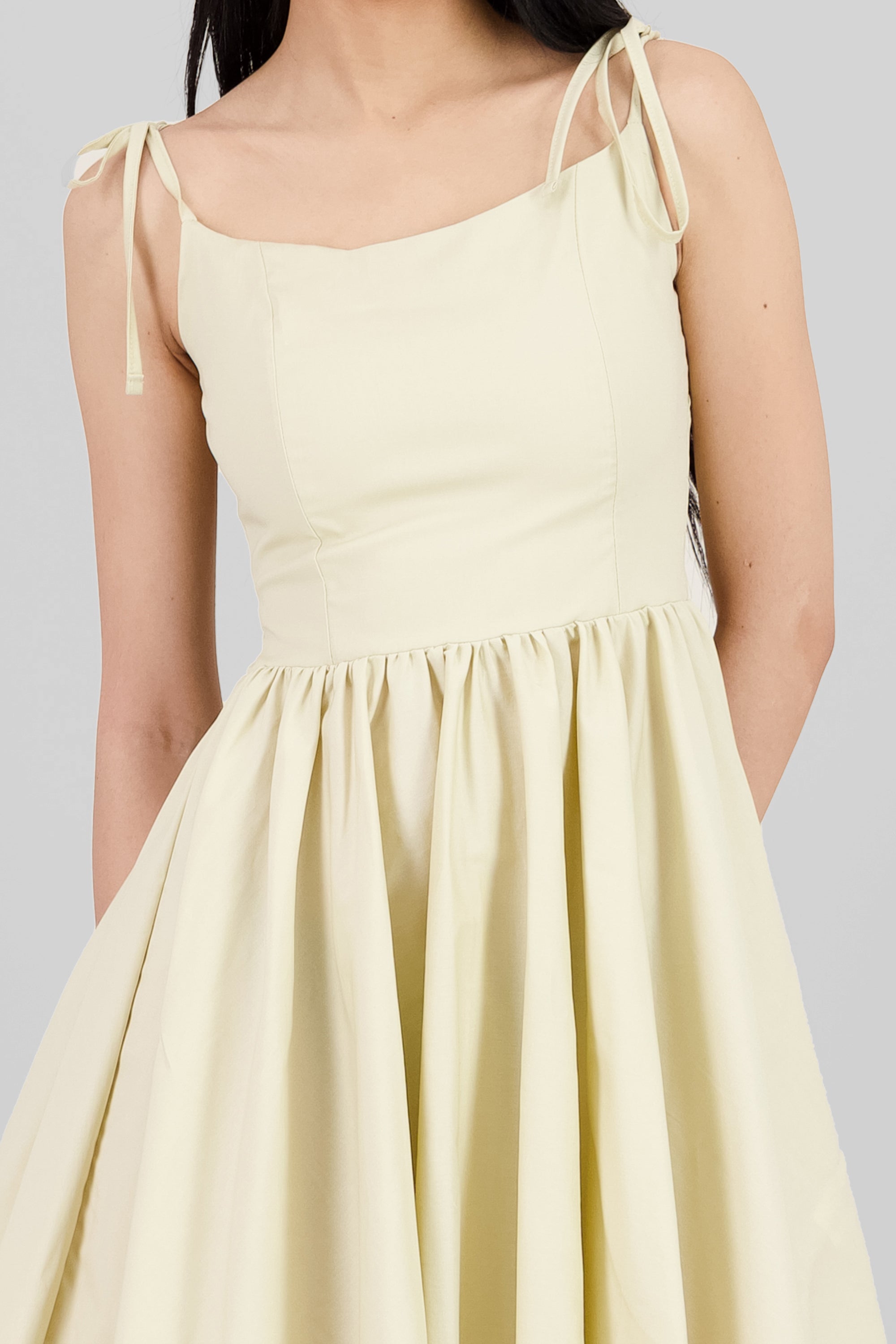 Ruffled Mini Dress with Bow Straps SAND