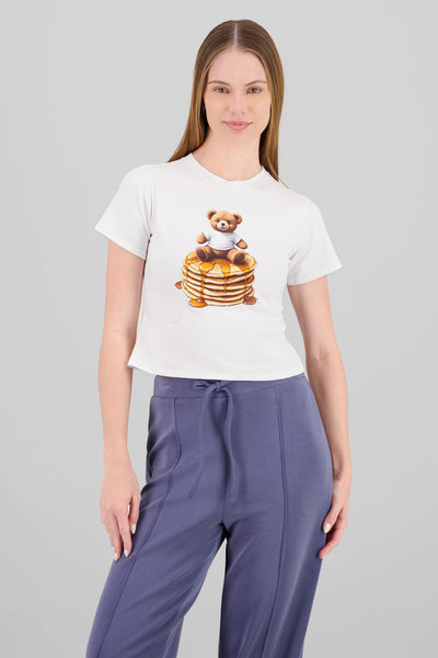 Cropped Bear Print T Shirt WHITE COMBO