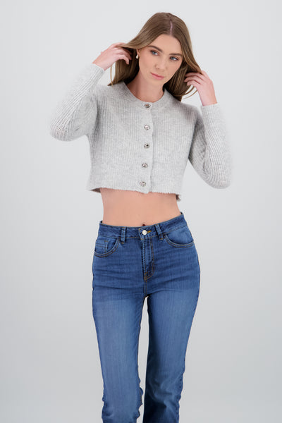 Cropped Knitted Cardigan HEATHER GRAY