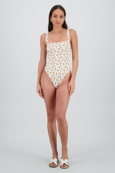 Floral One Piece Swimsuit with Open Back YELLOW COMBO